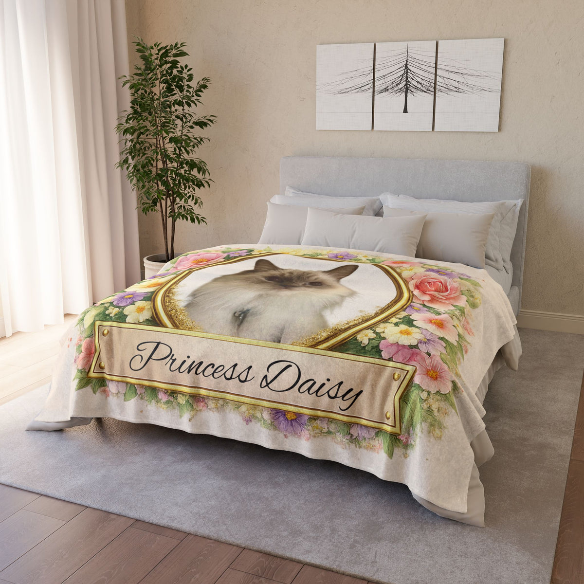 Personalised Floral Design, Fleece Pet Blanket (Pet Name & Photo)