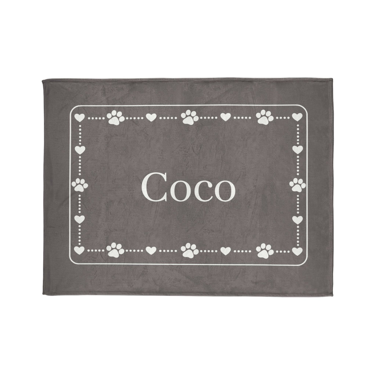 Personalised Fleece Pet Blanket, Soft Grey with White Paw & Heart (Pet Name)