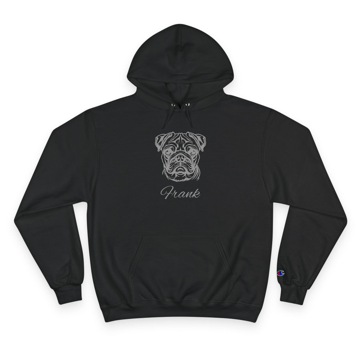 Pug - Personalised Champion® Hoodie (Grey Pug & Personalised Pet Name)
