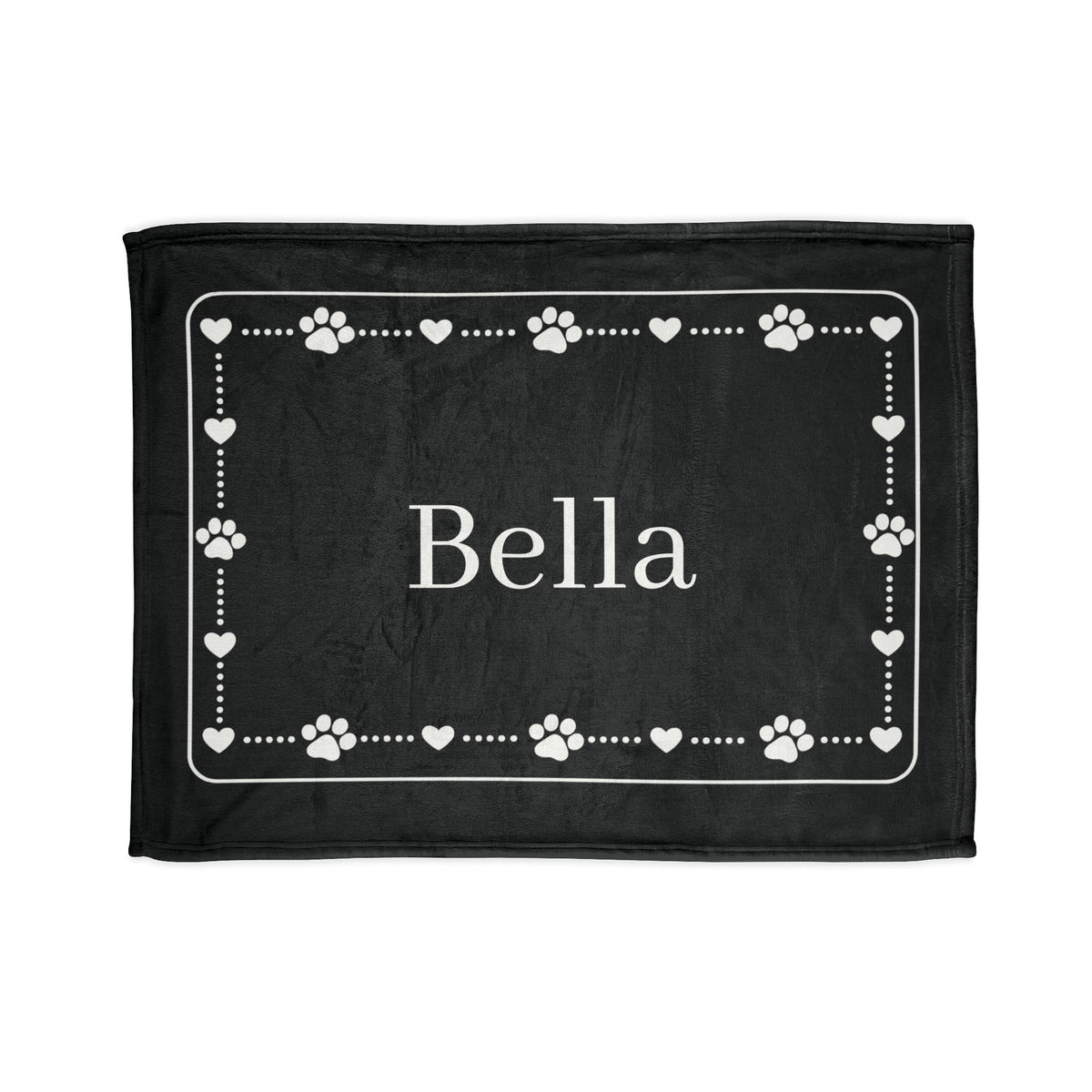 Personalised Fleece Pet Blanket, Black with White Paw & Heart (Pet Name)