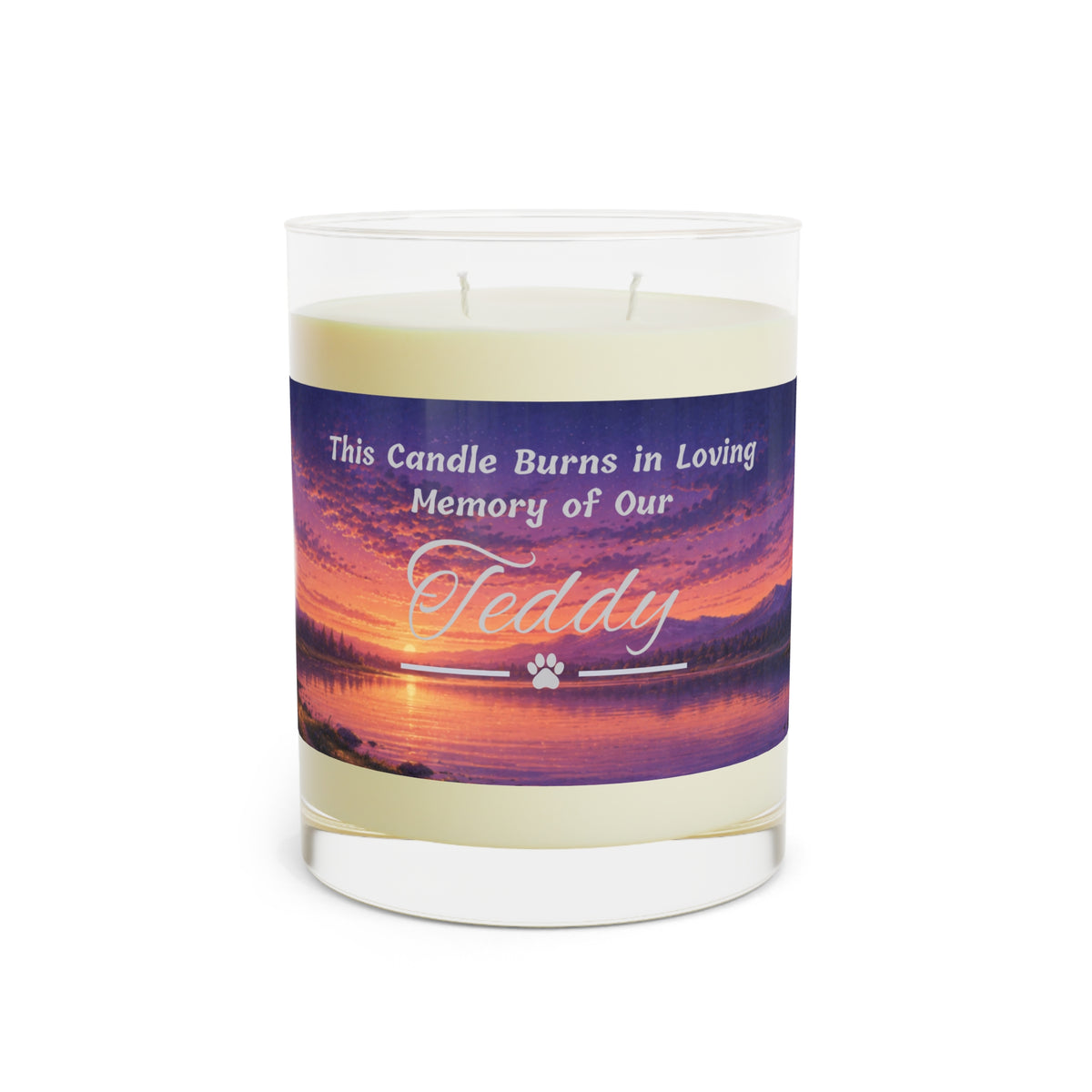 Rainbow Over Twilight – Personalised Pet Memorial Candle - Silver Text (Pet Photo & Name)