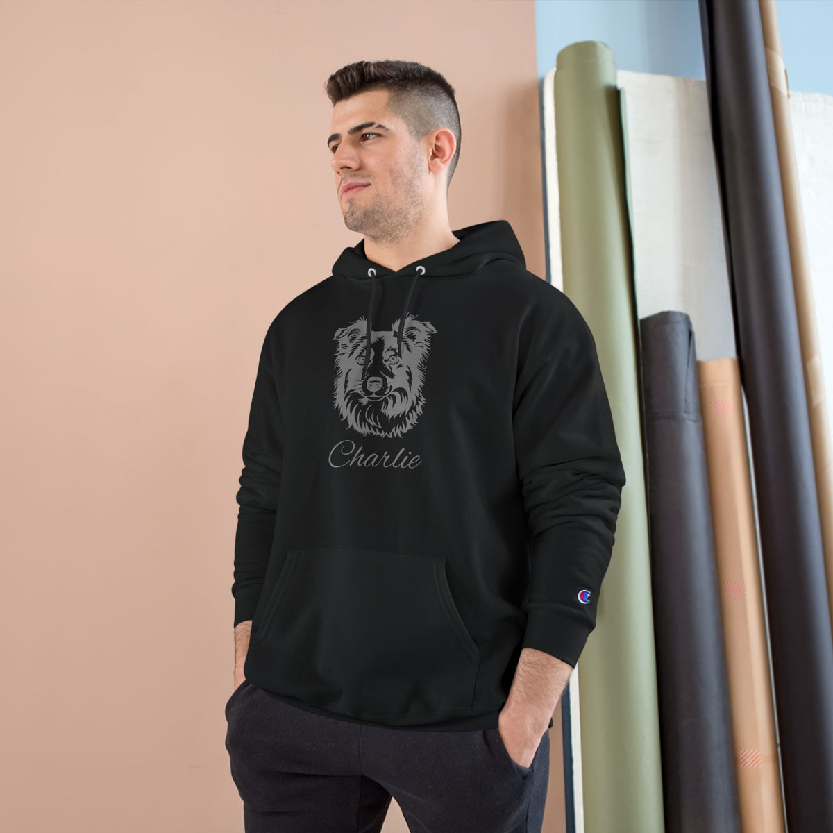 Border Collie  - Personalised Champion® Hoodie (Grey Border Collie & Personalised Pet Name)