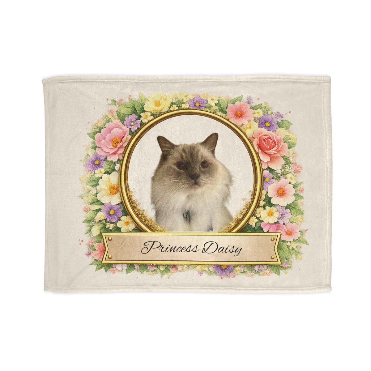 Personalised Floral Design, Fleece Pet Blanket (Pet Name & Photo)