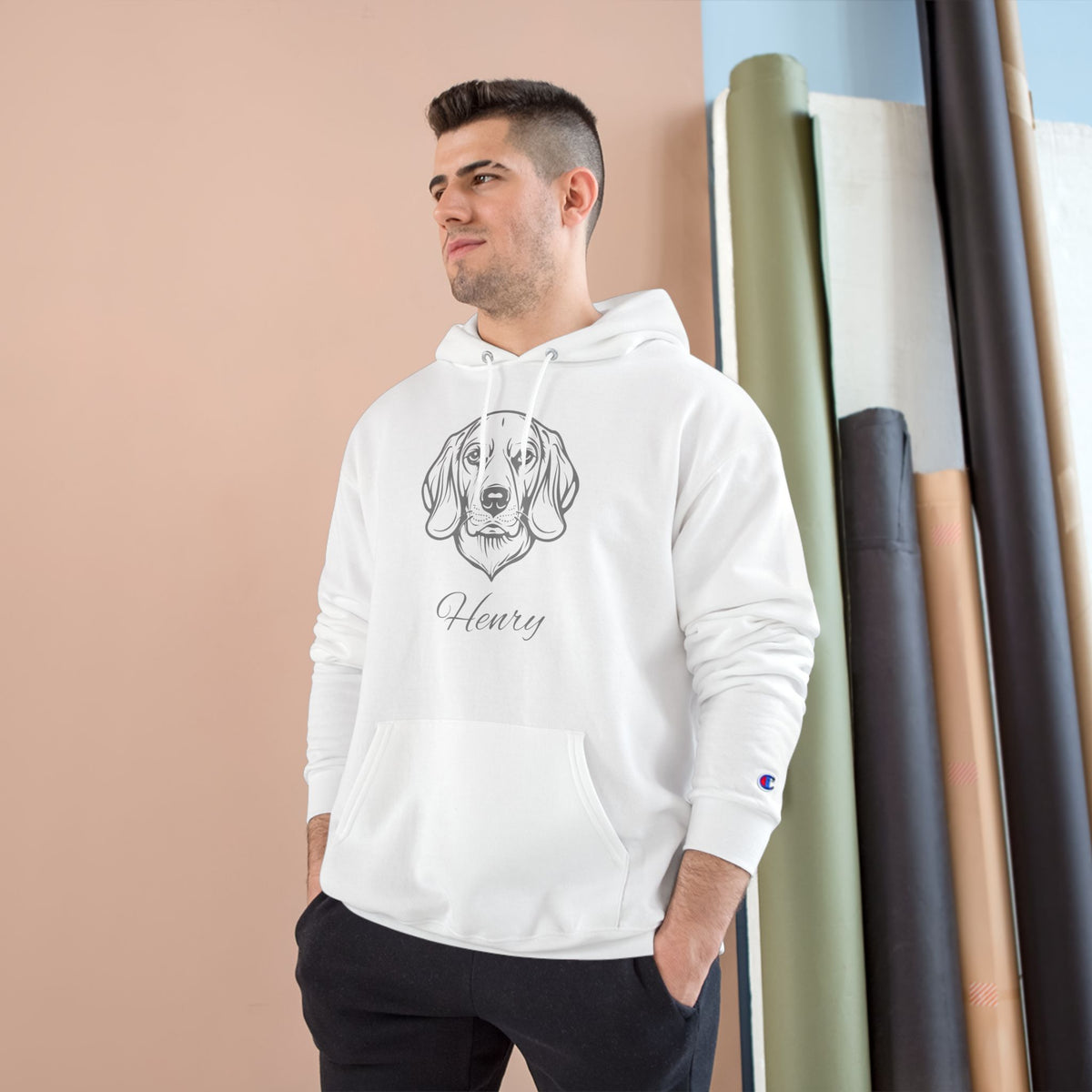 Beagle - Personalised Champion® Hoodie (Grey Beagle & Personalised Pet Name)