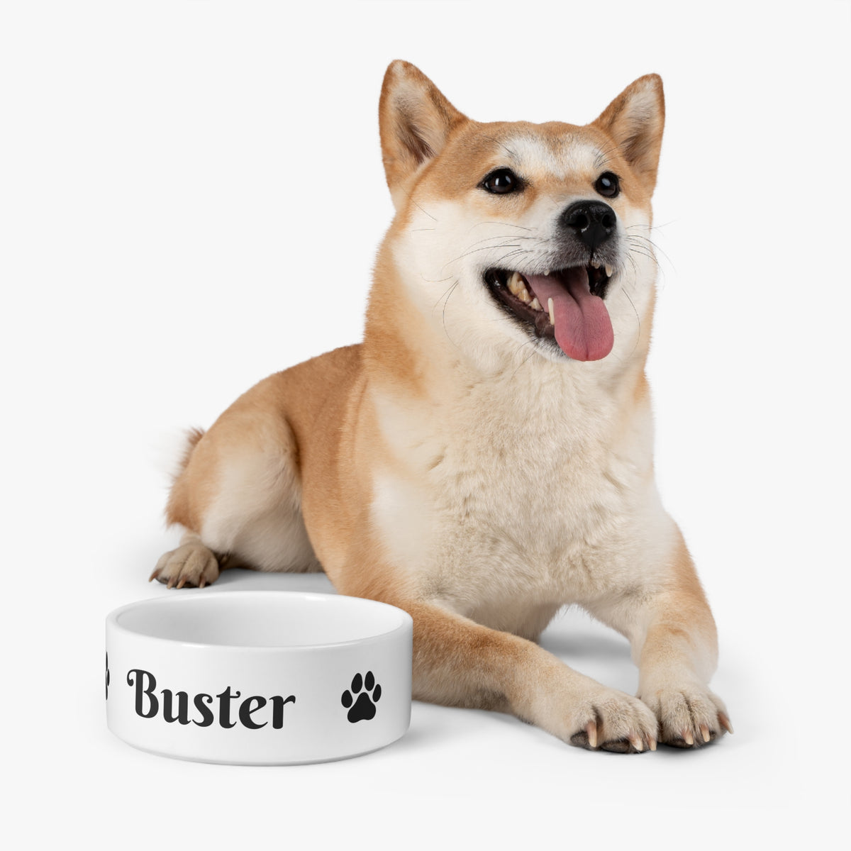 Personalised Pet Bowl — Black & White Custom Name with Paw Design (Pet Name)