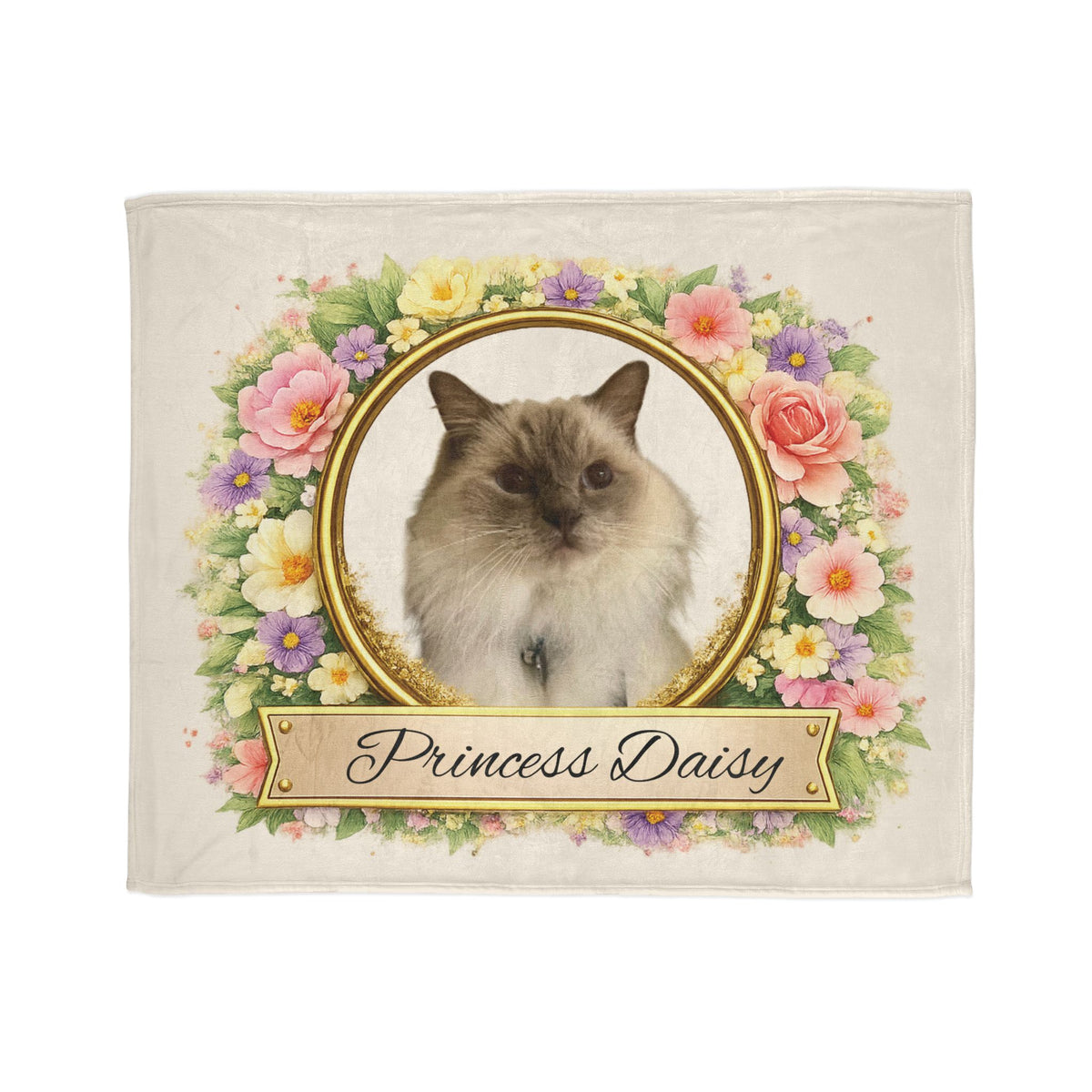 Personalised Floral Design, Fleece Pet Blanket (Pet Name & Photo)