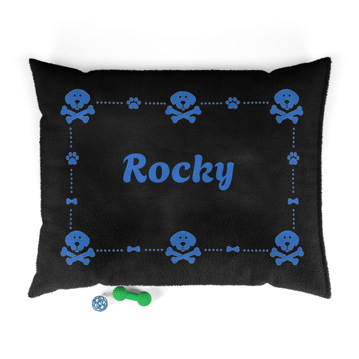 Personalised Pet Bed (Dog or Cat) with Name – Custom Pet Bed (Black with Blue Border Design)