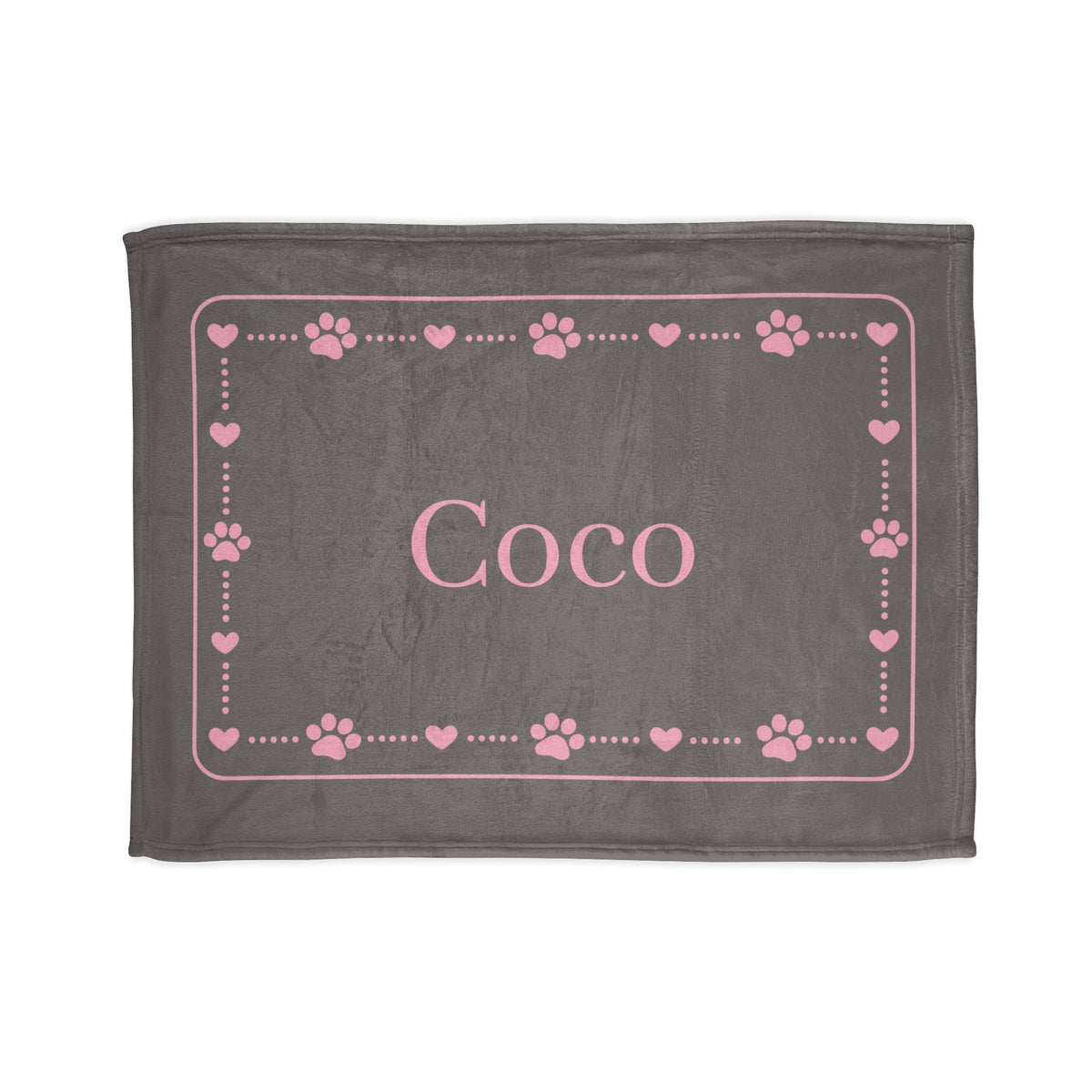Personalised Fleece Pet Blanket, Soft Grey with Pink Paw & Heart (Pet Name)