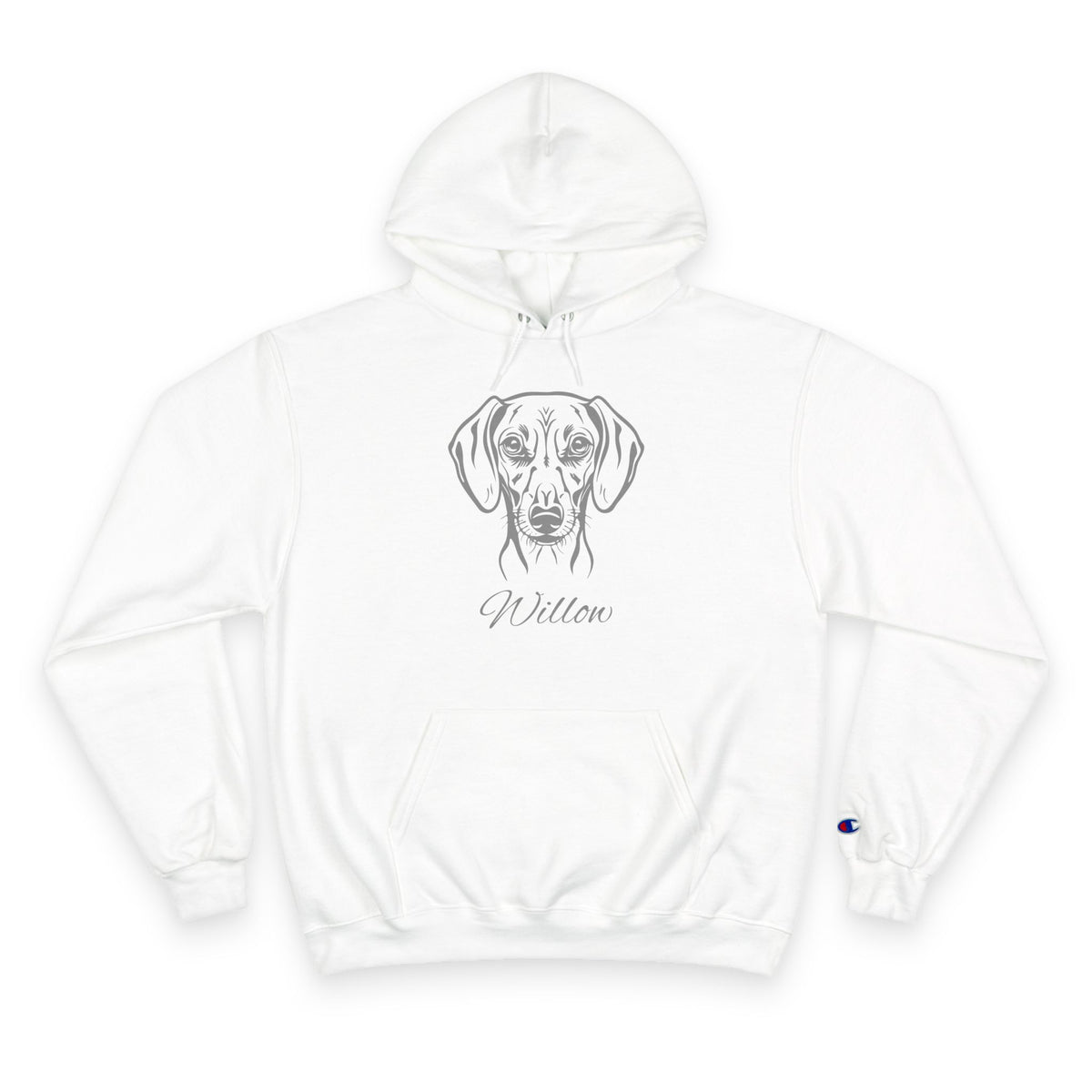 Sausage Dog - Personalised Champion® Hoodie (Grey Dachshund & Personalised Pet Name)