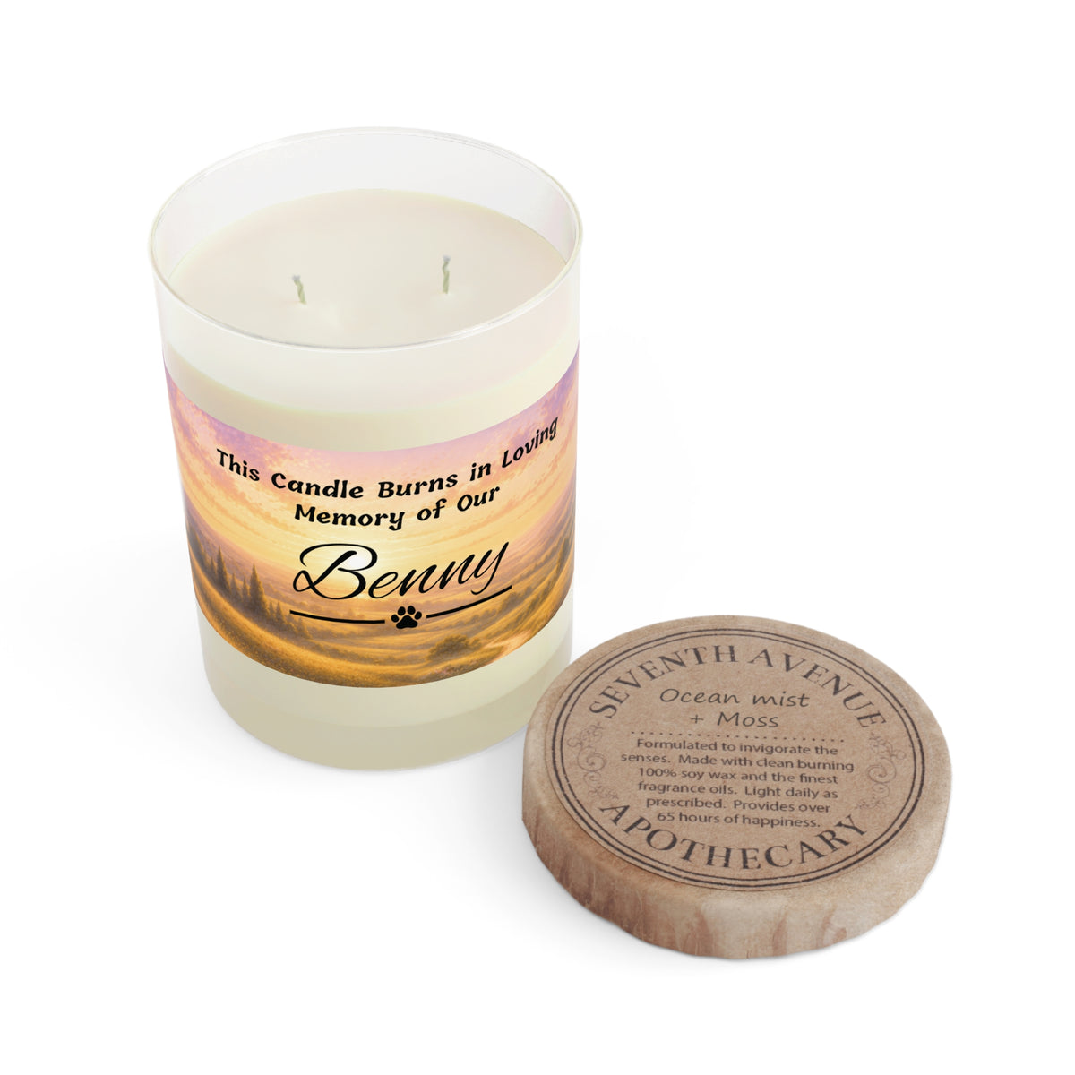 Rainbow Over Landscape – Personalised Pet Memorial Candle - Black Text (Pet Photo & Name)