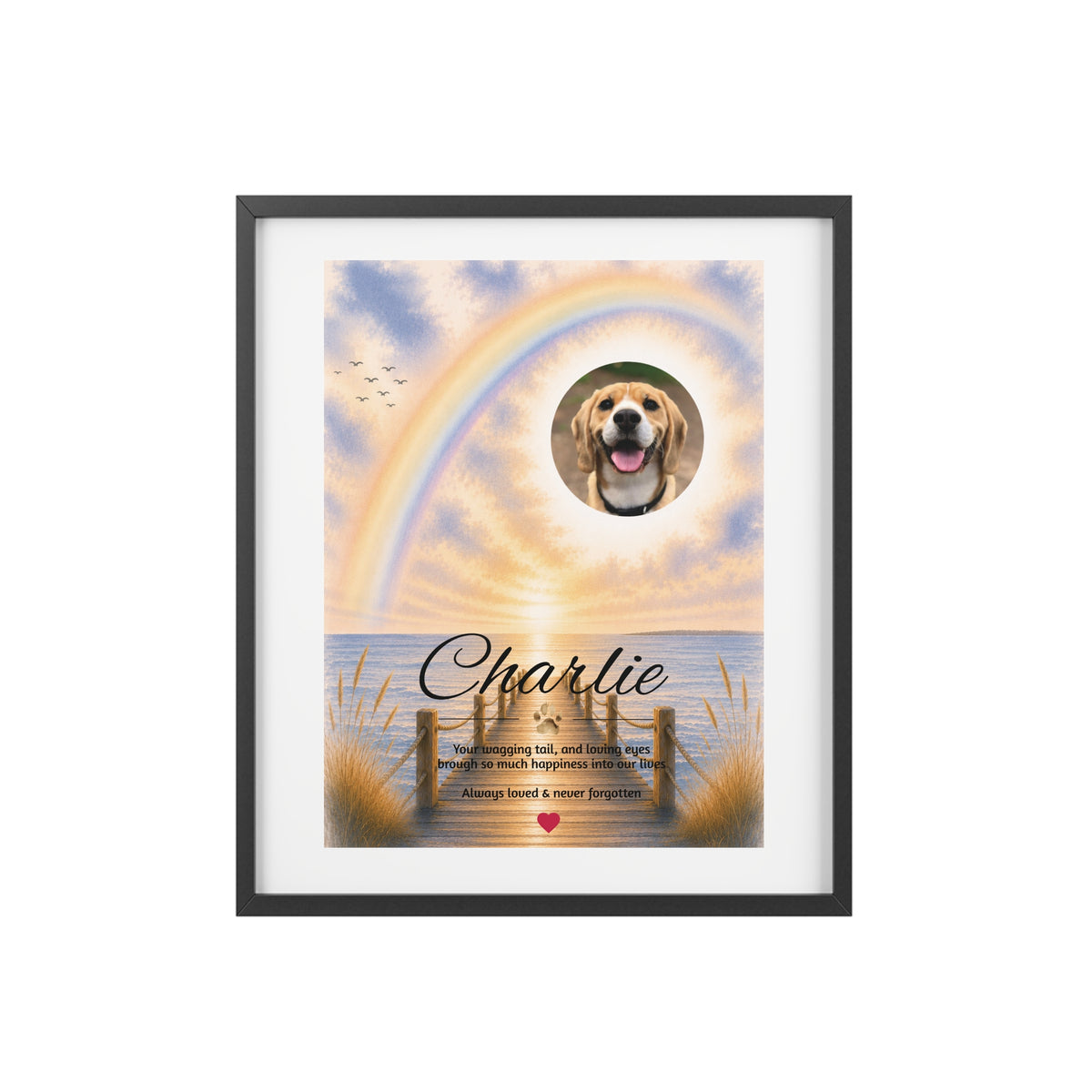 Rainbow Bridge over the Pier - Personalised Framed Pet Memorial Print (Pet Photo & Name)