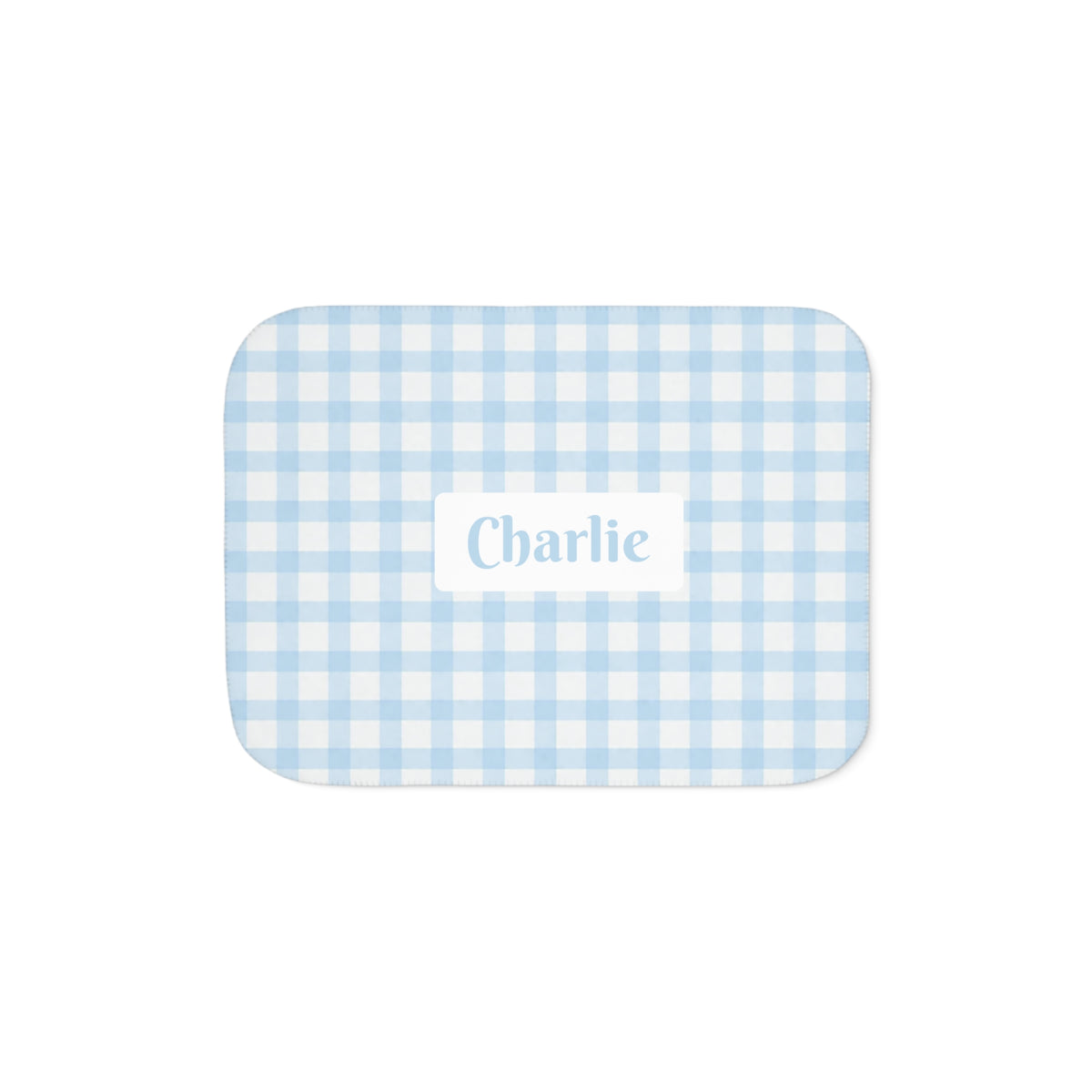 Personalised Gingham Sherpa Blanket – Small Baby Blue & White (Pet Name)