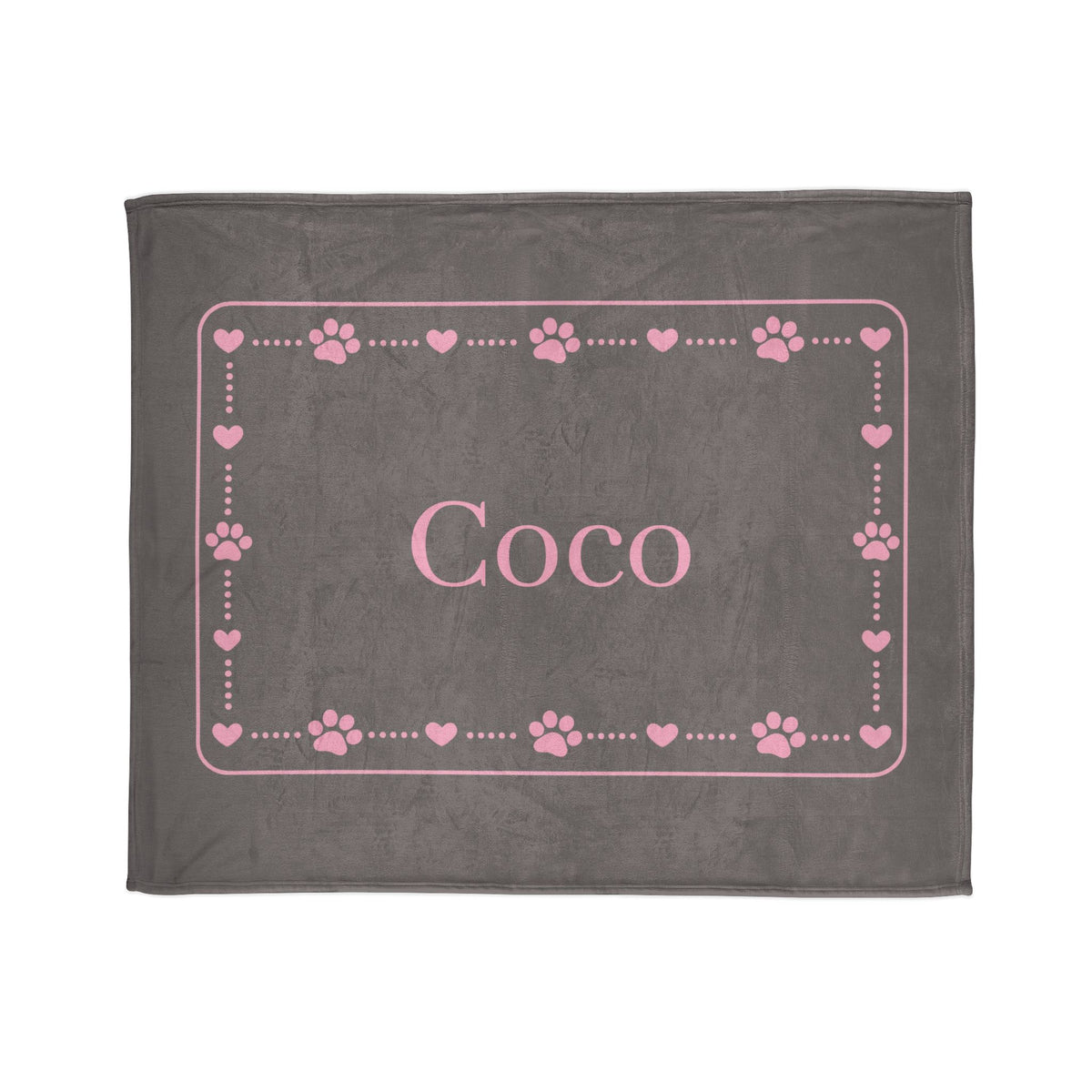 Personalised Fleece Pet Blanket, Soft Grey with Pink Paw & Heart (Pet Name)