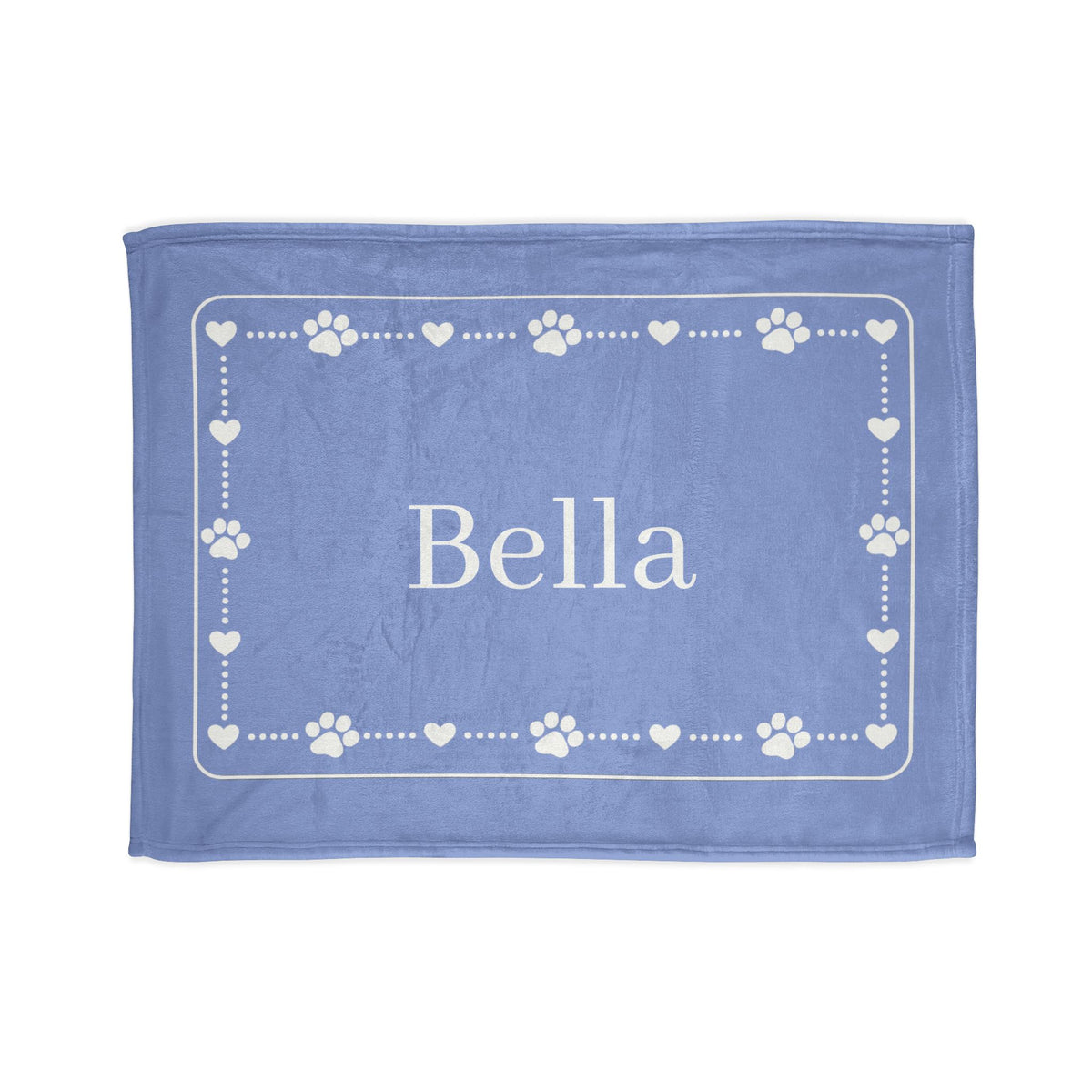 Personalised Fleece Pet Blanket, Soft Blue with White Paw & Heart (Pet Name)