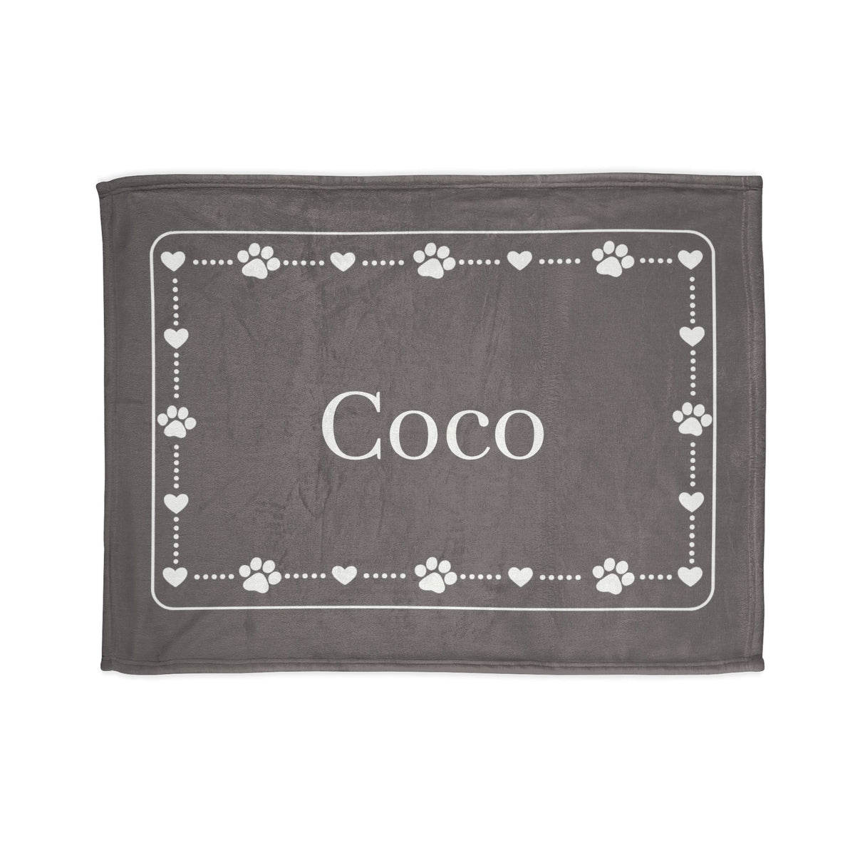 Personalised Fleece Pet Blanket, Soft Grey with White Paw & Heart (Pet Name)
