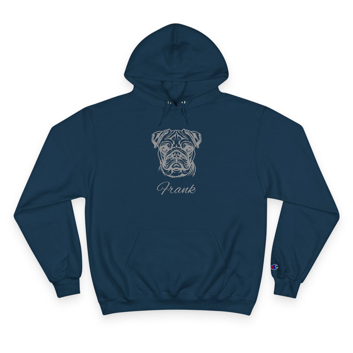 Pug - Personalised Champion® Hoodie (Grey Pug & Personalised Pet Name)