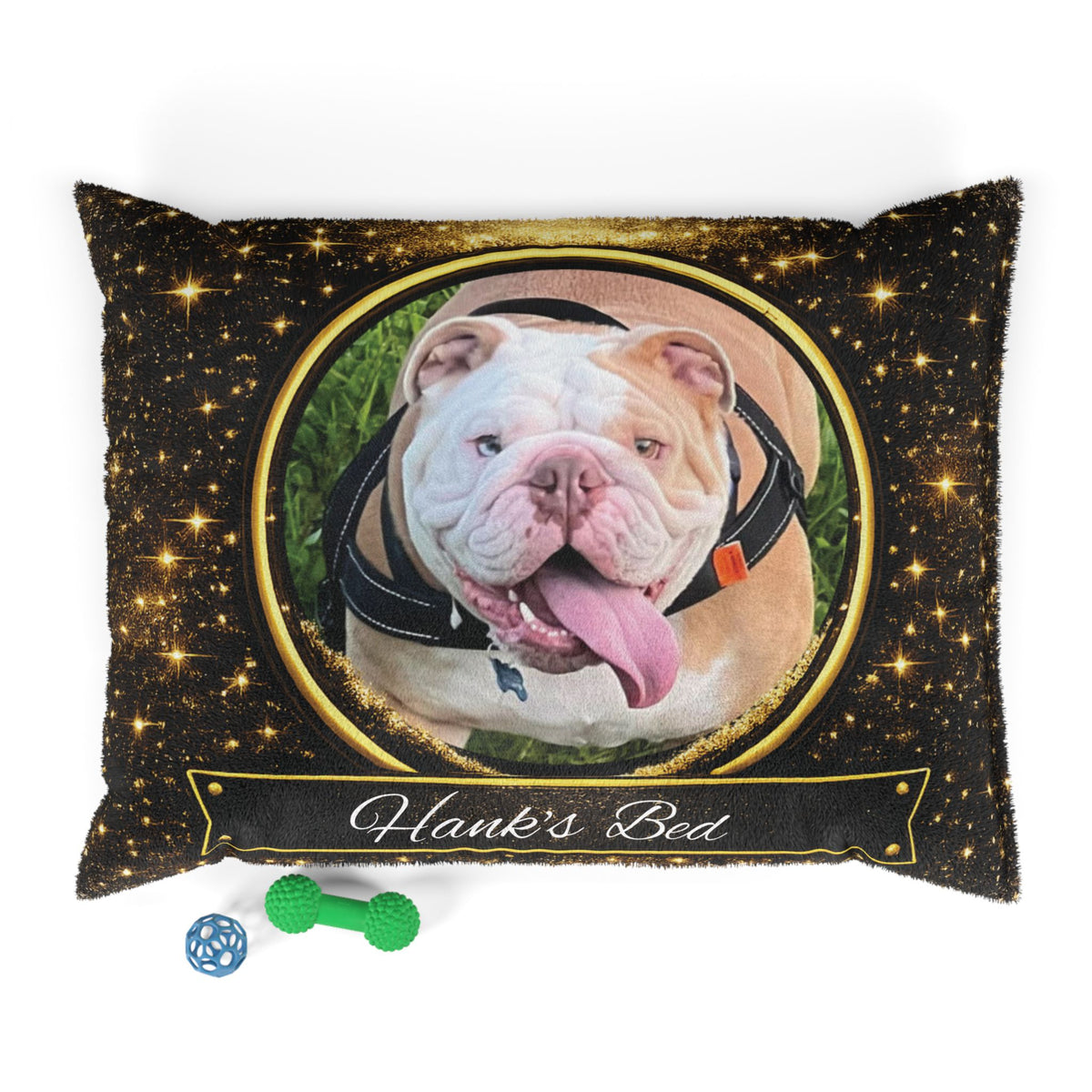 Personalised Pet Bed (Dog or Cat) with Photo & Name – Custom Pet Bed (Golden Twilight Design)