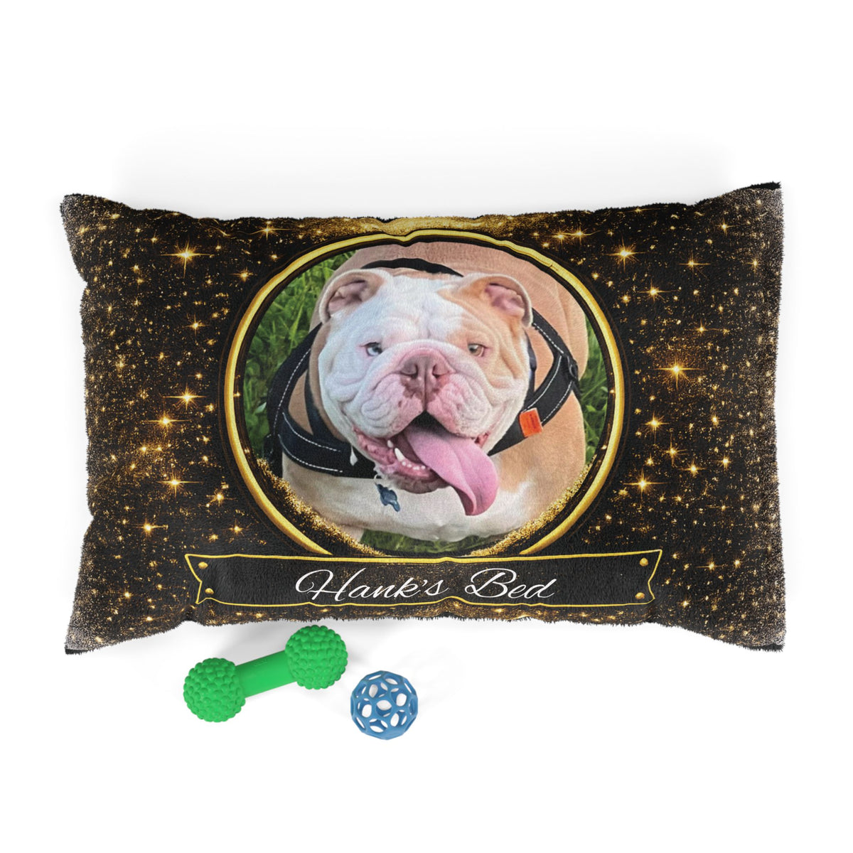 Personalised Pet Bed (Dog or Cat) with Photo & Name – Custom Pet Bed (Golden Twilight Design)