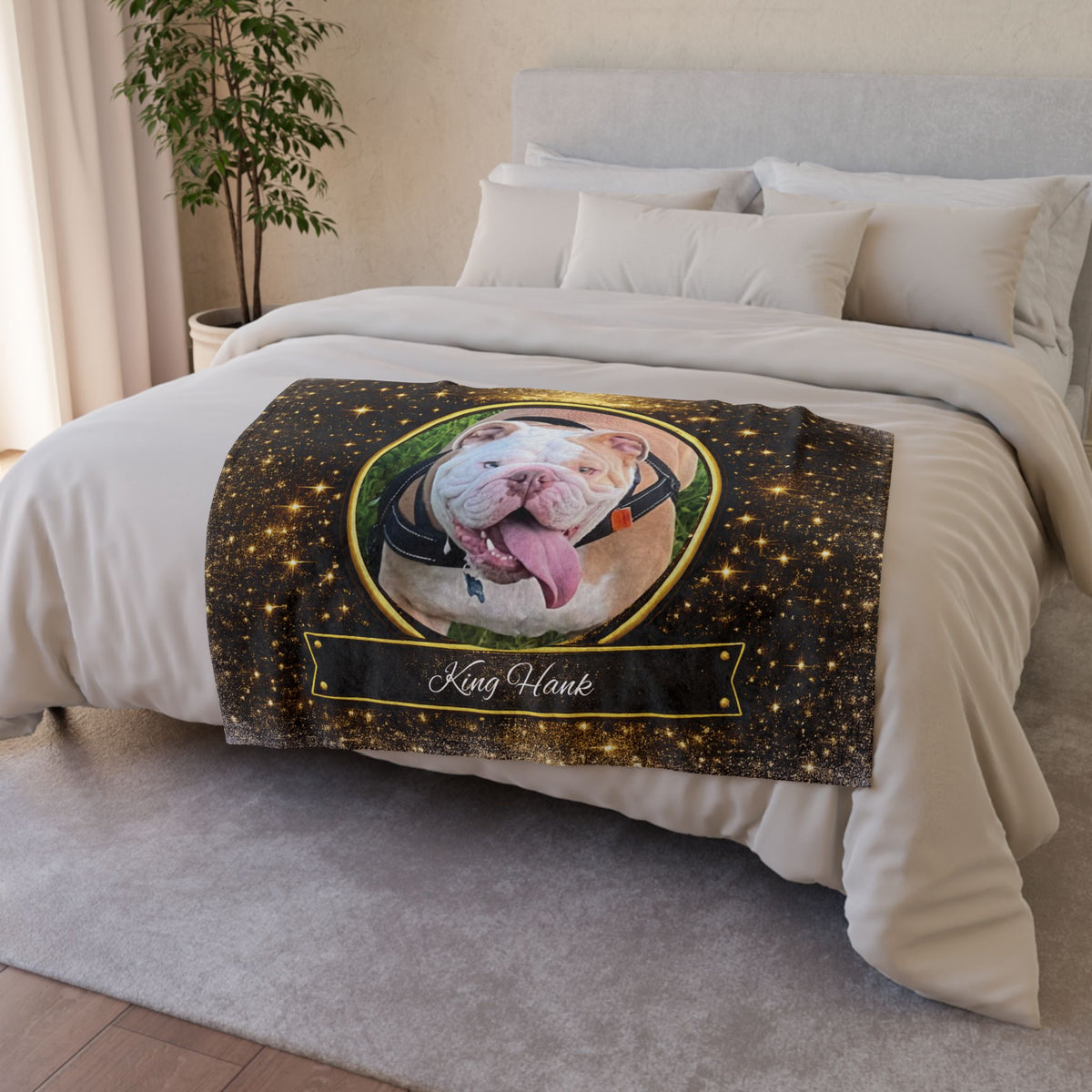 Personalised Golden Twilight Design, Fleece Pet Blanket (Pet Name & Photo)