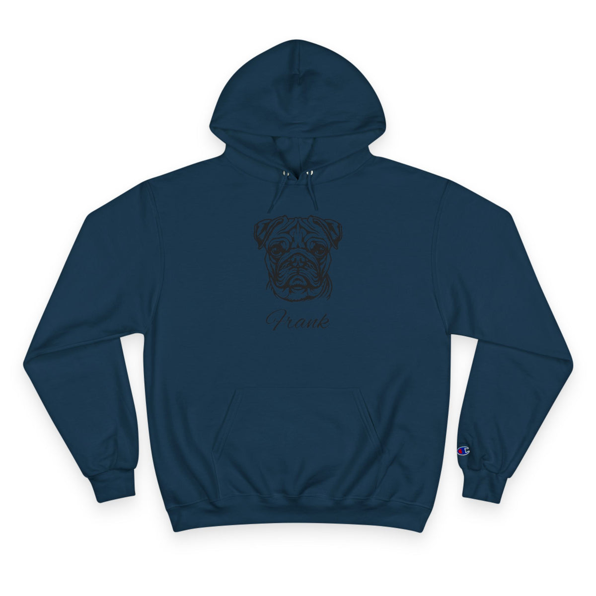 Pug - Personalised Champion® Hoodie (Black Pug & Personalised Pet Name)