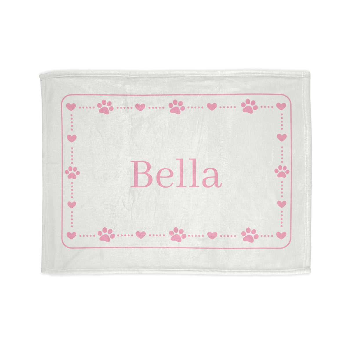 Personalised Fleece Pet Blanket, White with Soft Pink Paw & Heart (Pet Name)