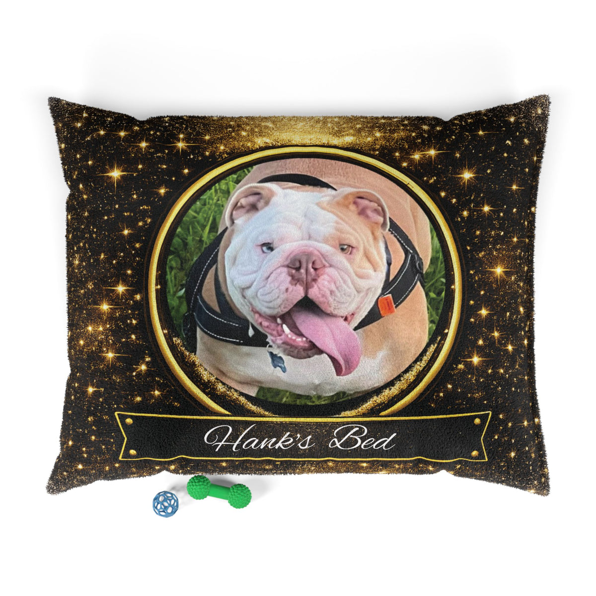 Personalised Pet Bed (Dog or Cat) with Photo & Name – Custom Pet Bed (Golden Twilight Design)