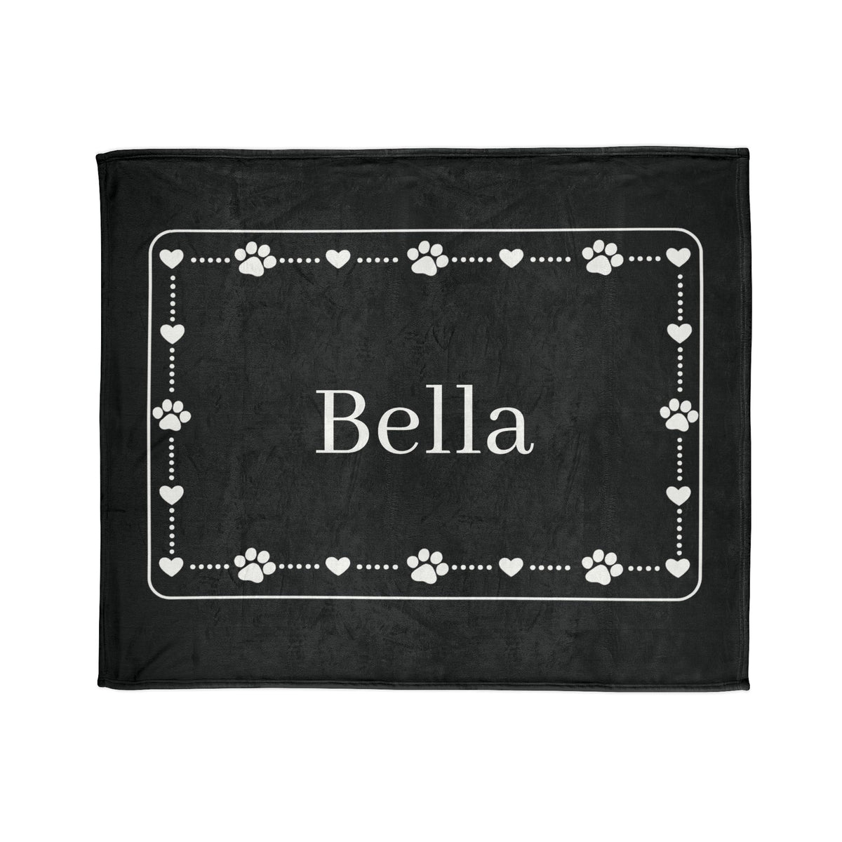 Personalised Fleece Pet Blanket, Black with White Paw & Heart (Pet Name)