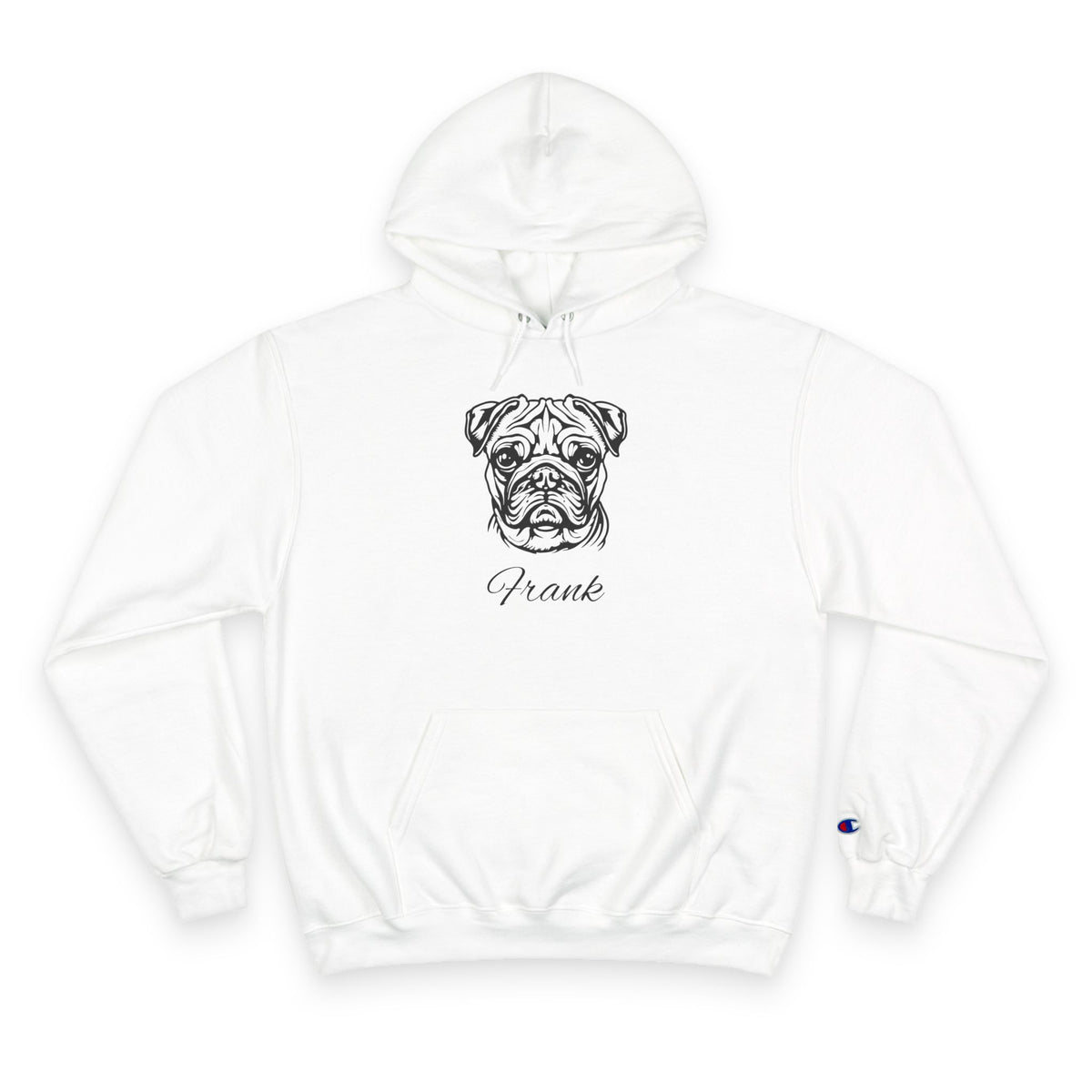 Pug - Personalised Champion® Hoodie (Black Pug & Personalised Pet Name)