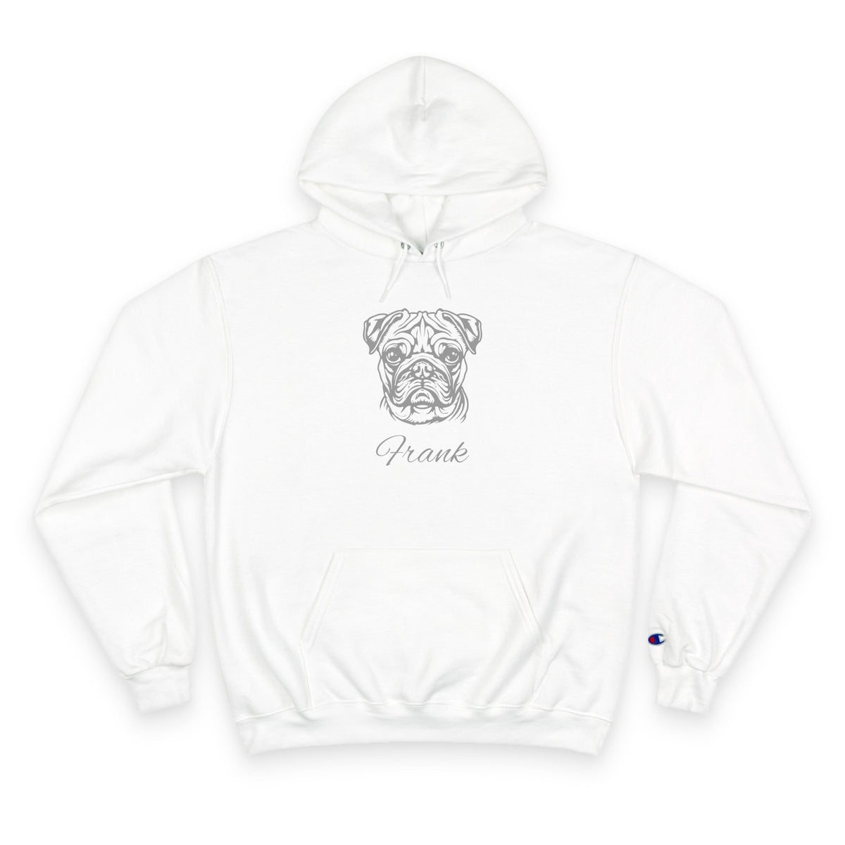 Pug - Personalised Champion® Hoodie (Grey Pug & Personalised Pet Name)