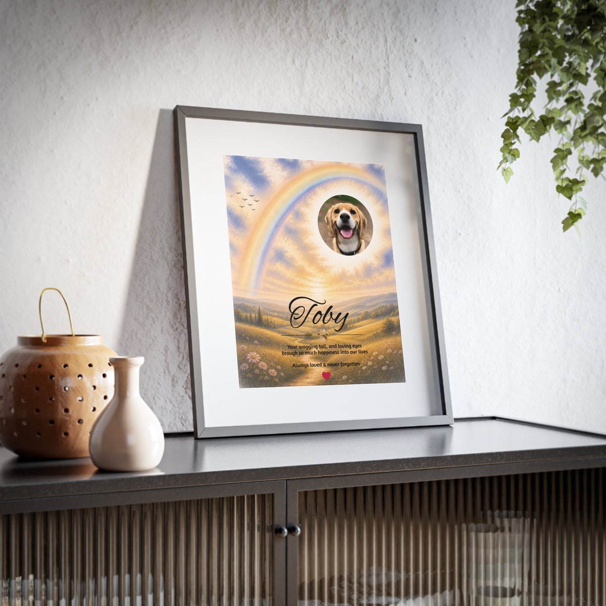 Rainbow Bridge over the Hills - Personalised Framed Pet Memorial Print (Pet Photo & Name)