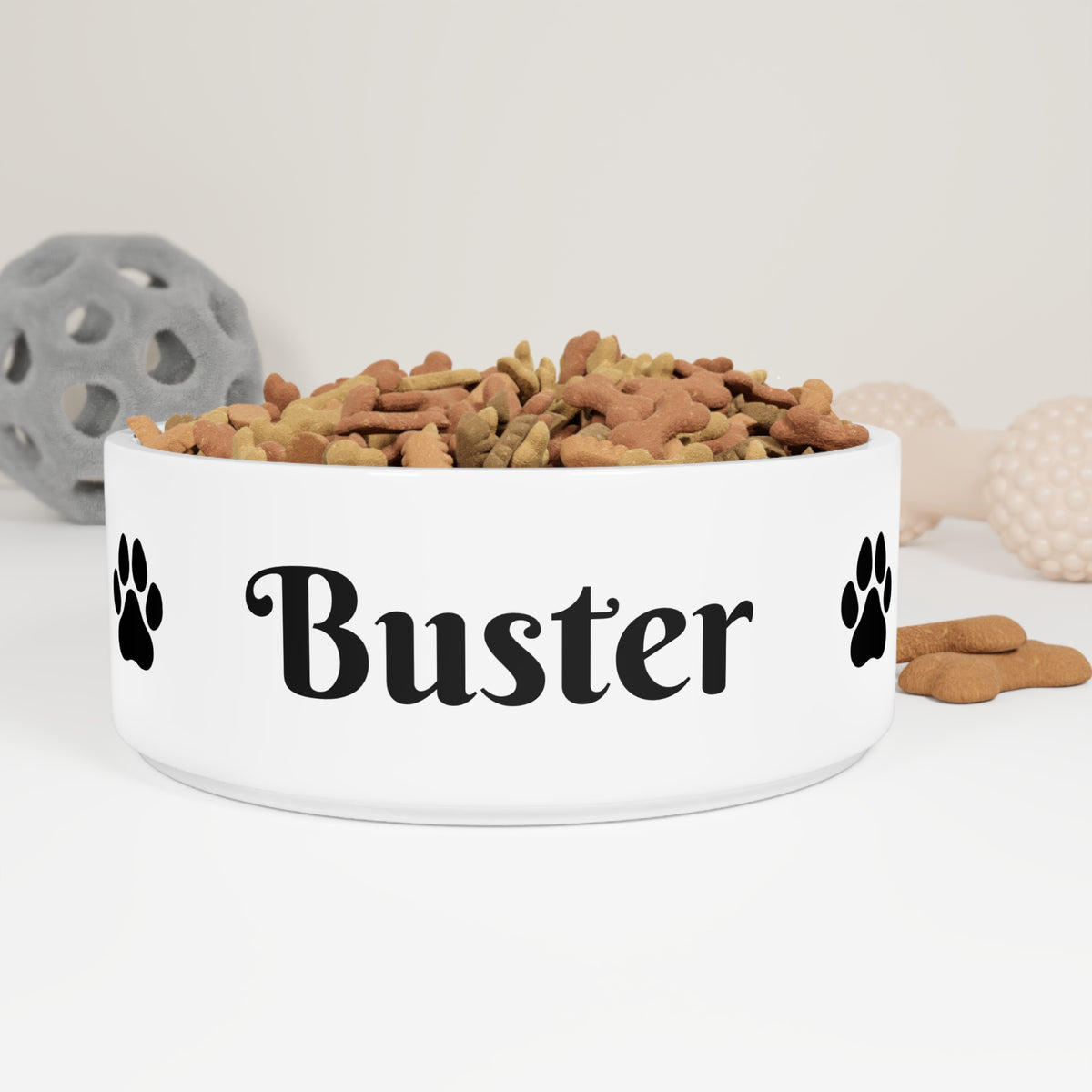 Personalised Pet Bowl — Black & White Custom Name with Paw Design (Pet Name)