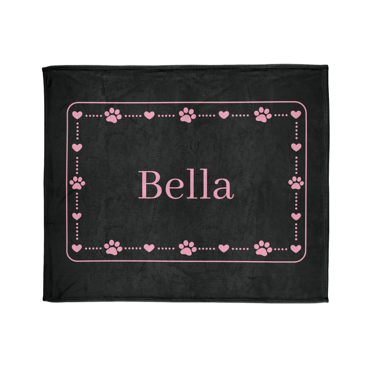 Personalised Fleece Pet Blanket, Black with Soft Pink Paw & Heart (Pet Name)