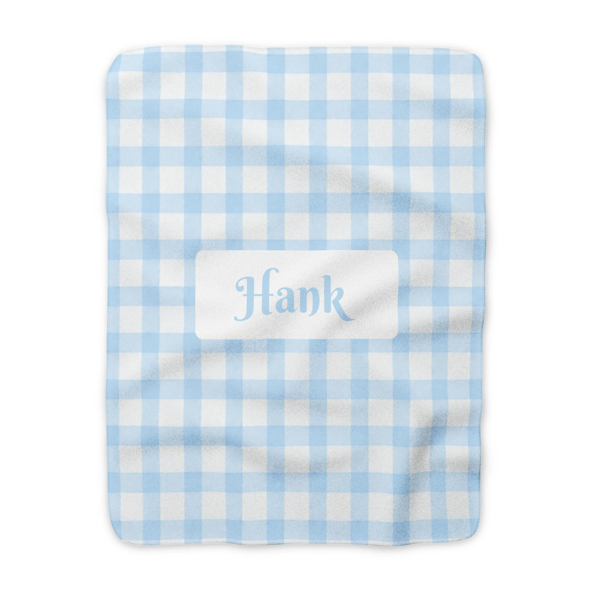 Personalised Baby Blue Gingham Sherpa Blanket (Pet Photo)