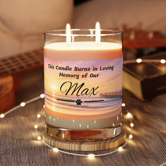 Rainbow Over the Pier – Personalised Pet Memorial Candle - Black Text (Pet Photo & Name)