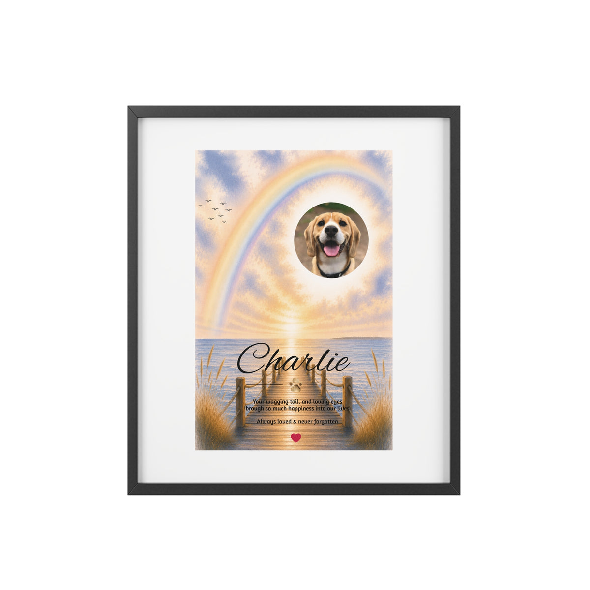 Rainbow Bridge over the Pier - Personalised Framed Pet Memorial Print (Pet Photo & Name)