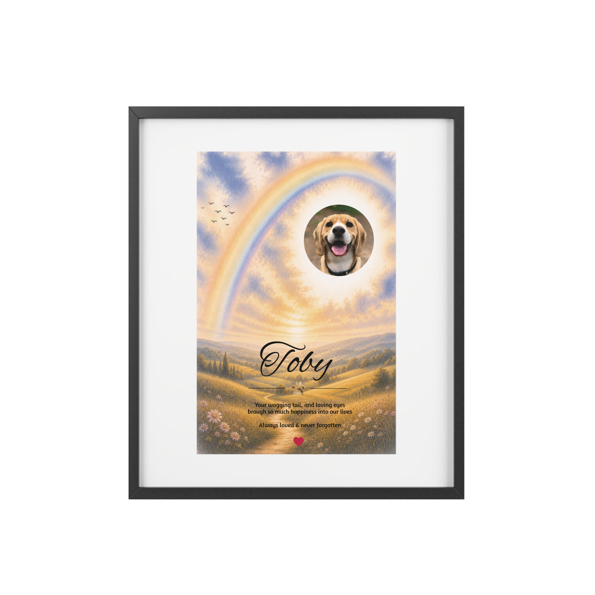 Rainbow Bridge over the Hills - Personalised Framed Pet Memorial Print (Pet Photo & Name)