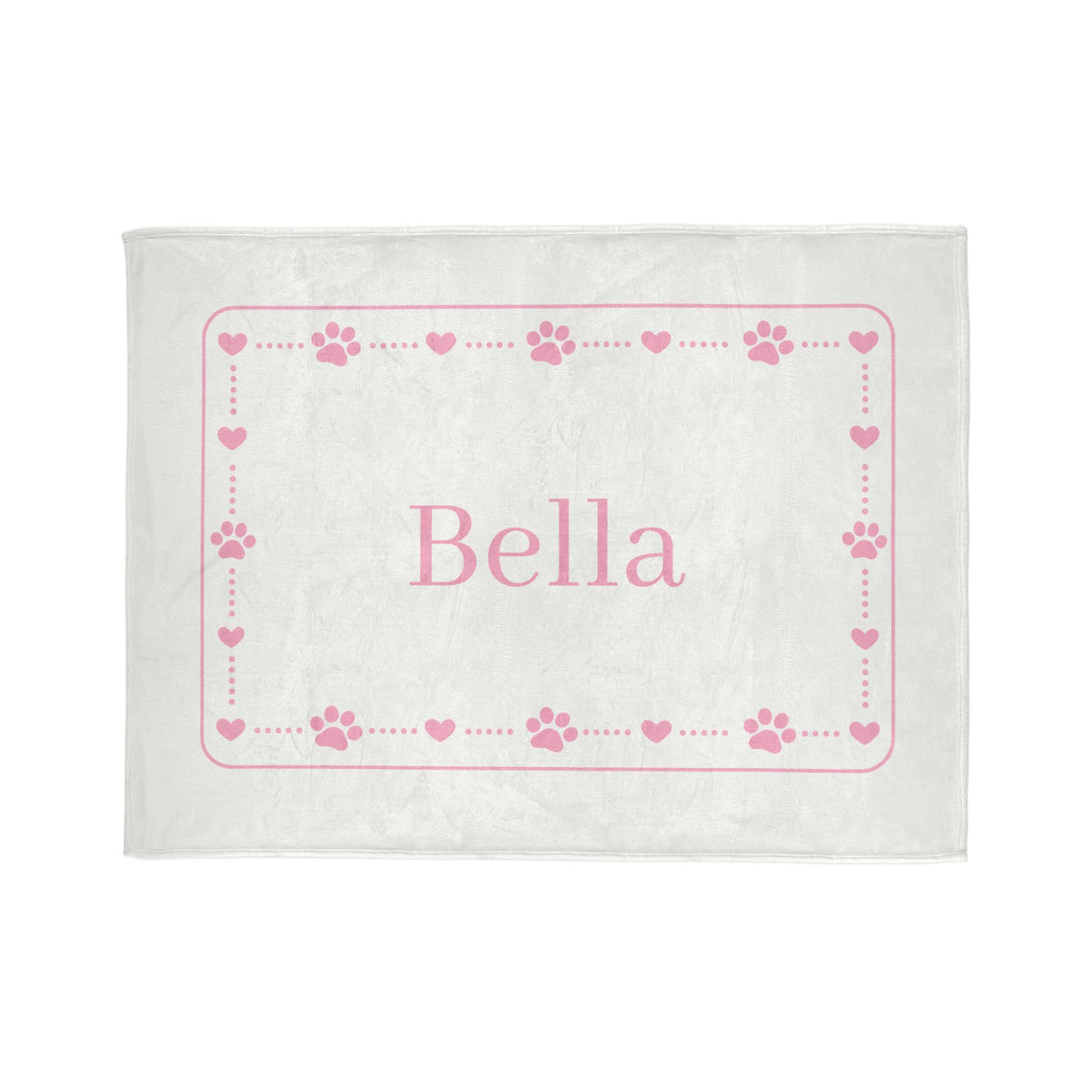 Personalised Fleece Pet Blanket, White with Soft Pink Paw & Heart (Pet Name)