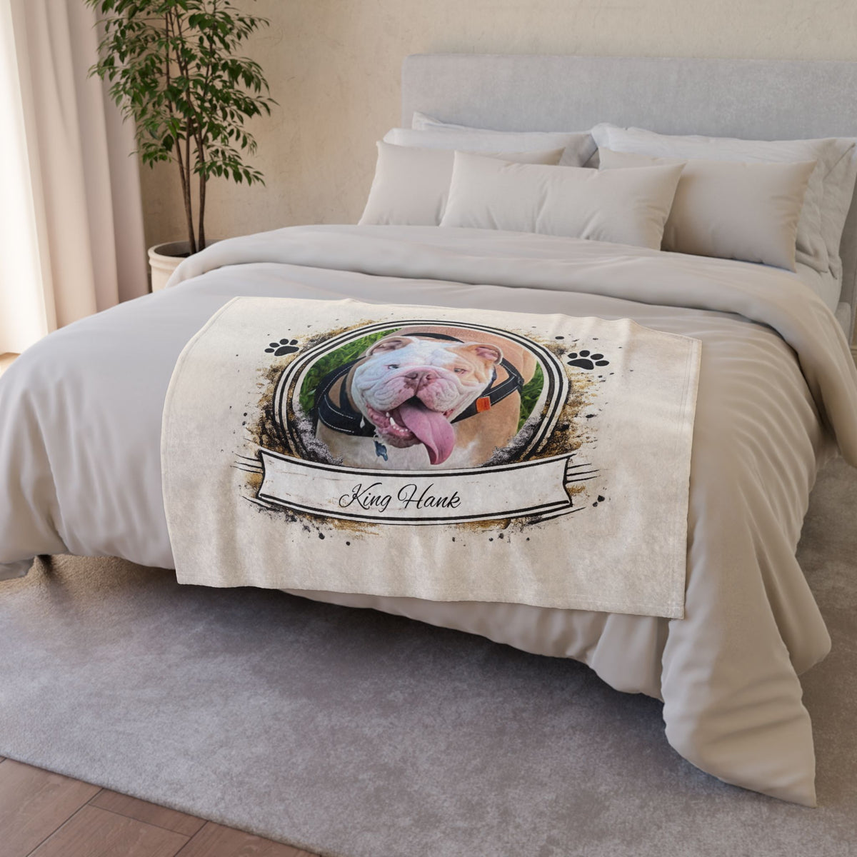 Personalised Rustic Design, Fleece Pet Blanket (Pet Name & Photo)