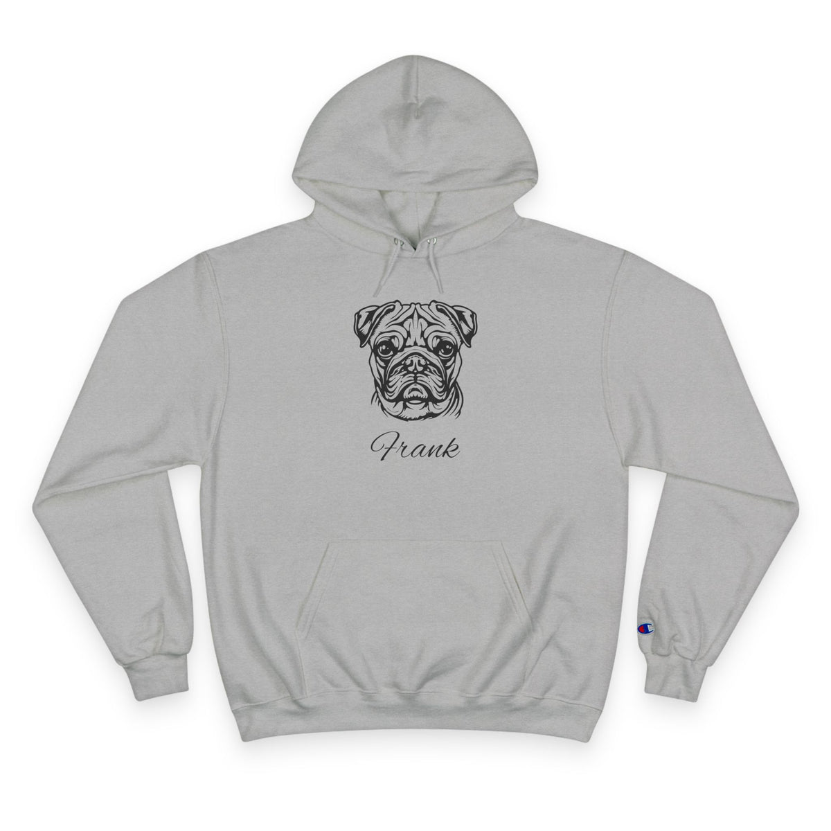 Pug - Personalised Champion® Hoodie (Black Pug & Personalised Pet Name)