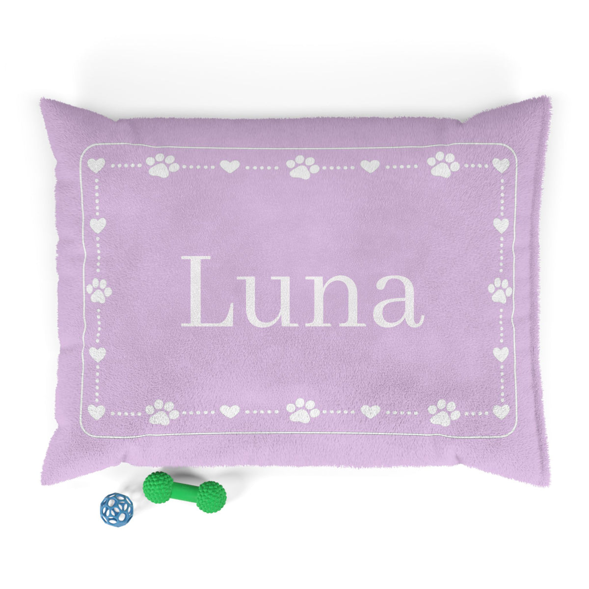 Personalised Pet Bed (Dog or Cat) with Name – Custom Pet Bed (Pink with White Paw & Heart Border Design)