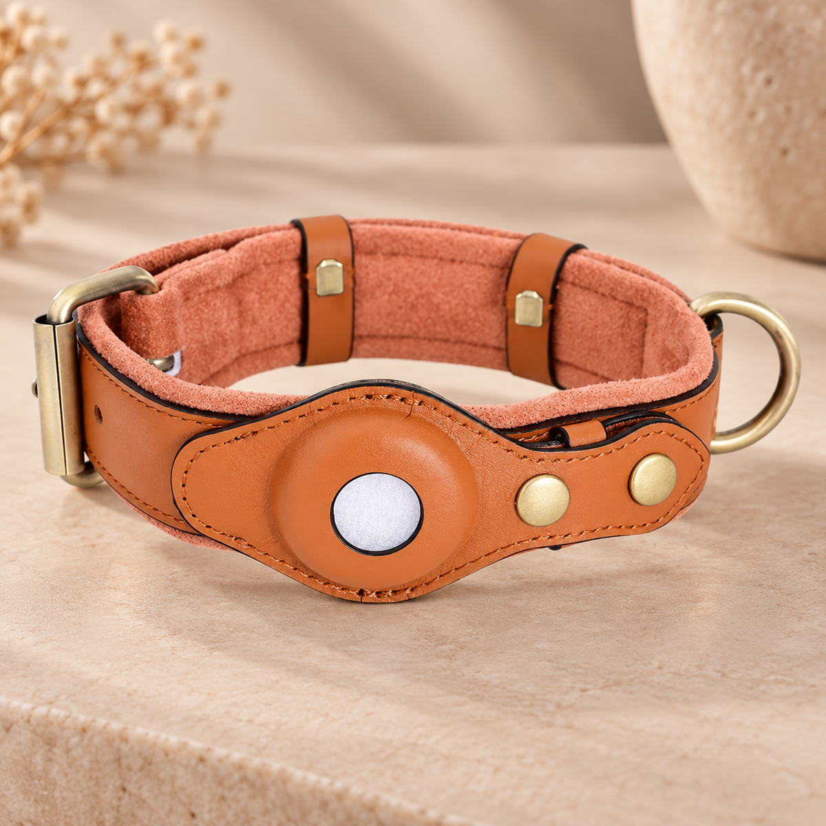 Personalised Premium Leather AirTag Dog Collar (Pet Name & Phone)