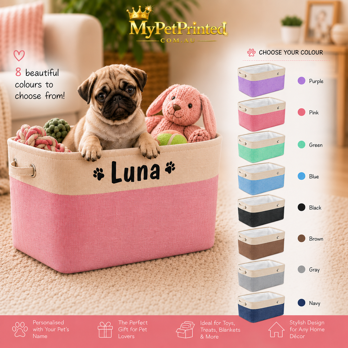 Personalised Premium Pet Storage Basket (Pet's Name)