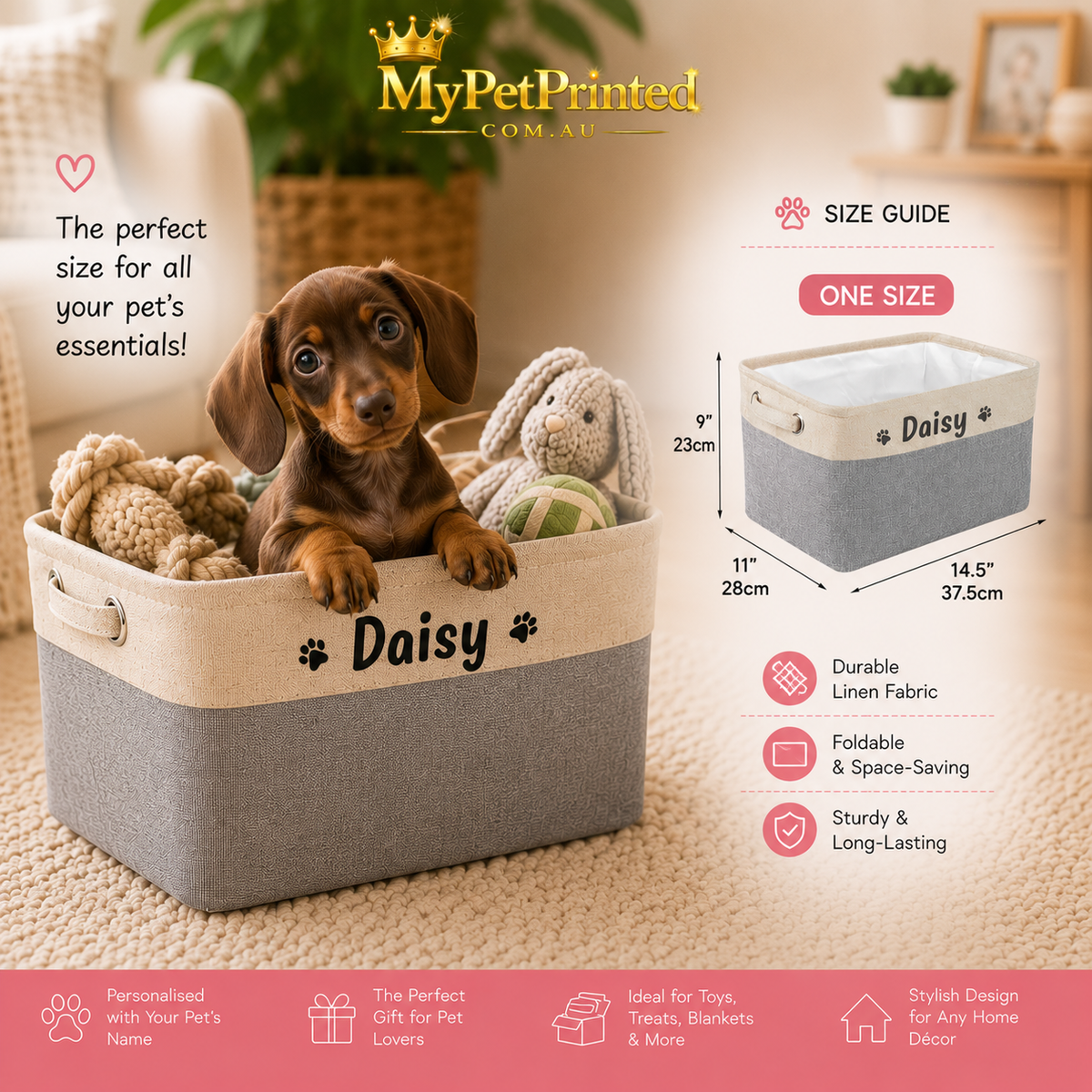 Personalised Premium Pet Storage Basket (Pet's Name)
