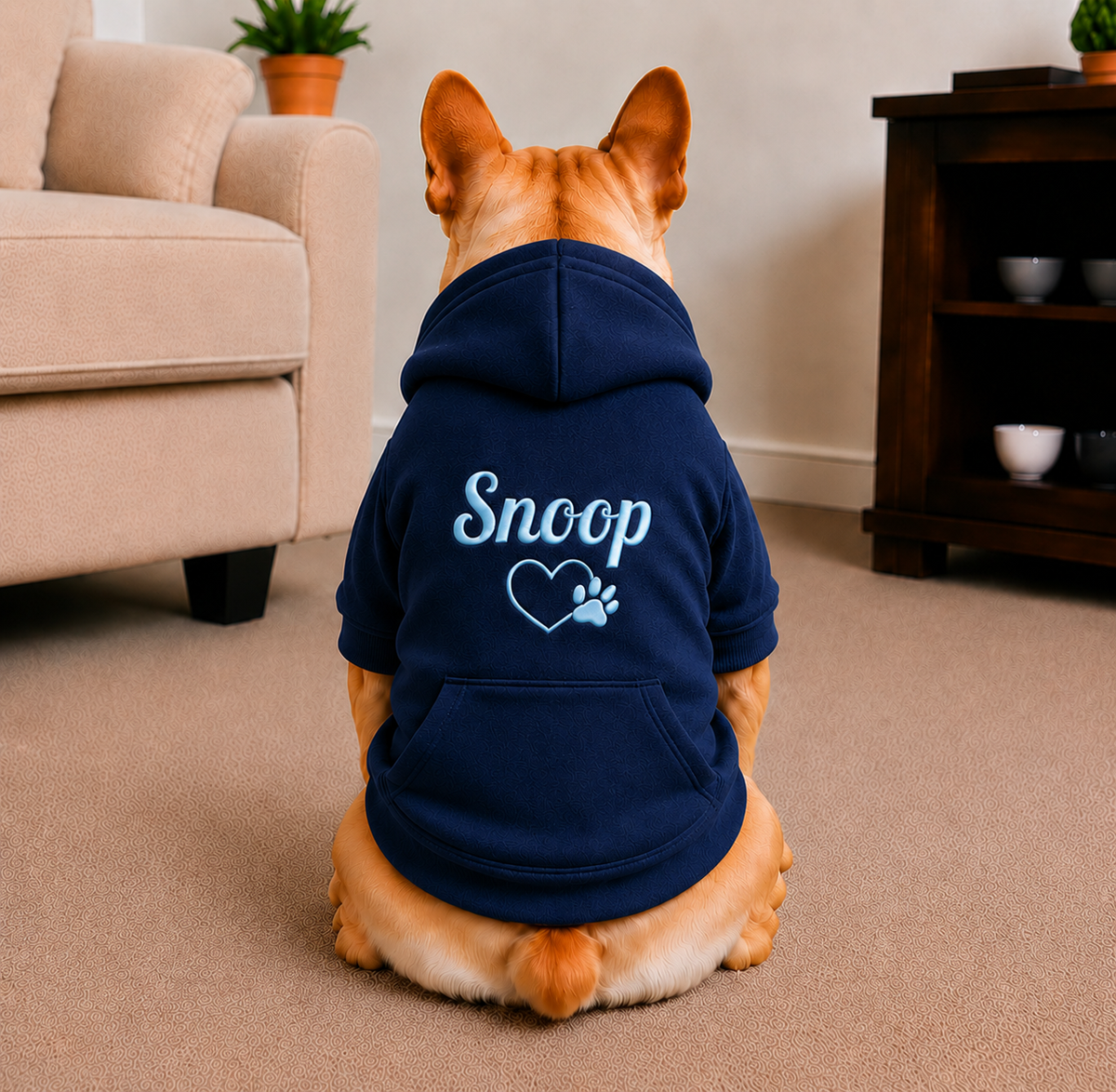 Pet Hoodie with Personalised Embroidery (Baby Blue Name & Heart Paw)