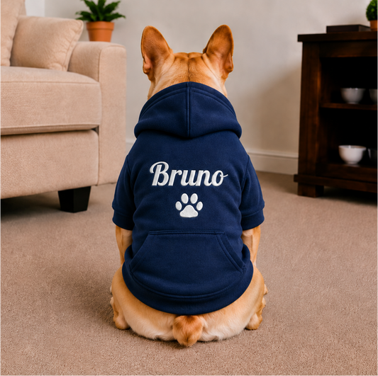 Pet Hoodie with Personalised Embroidery (White Name & Paw)