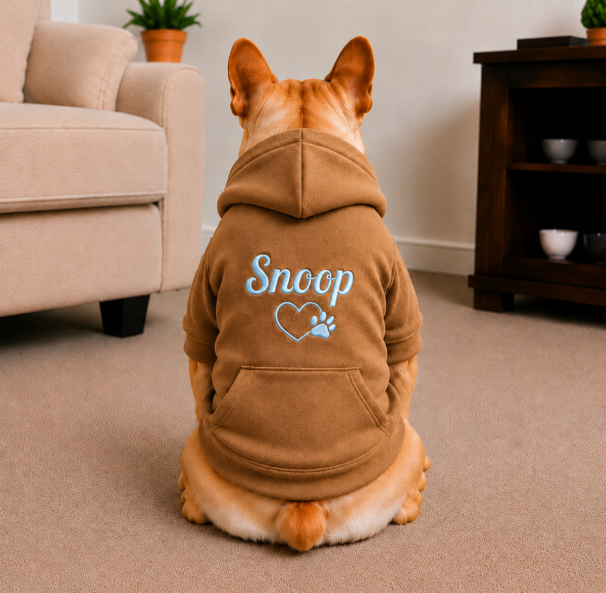 Pet Hoodie with Personalised Embroidery (Baby Blue Name & Heart Paw)