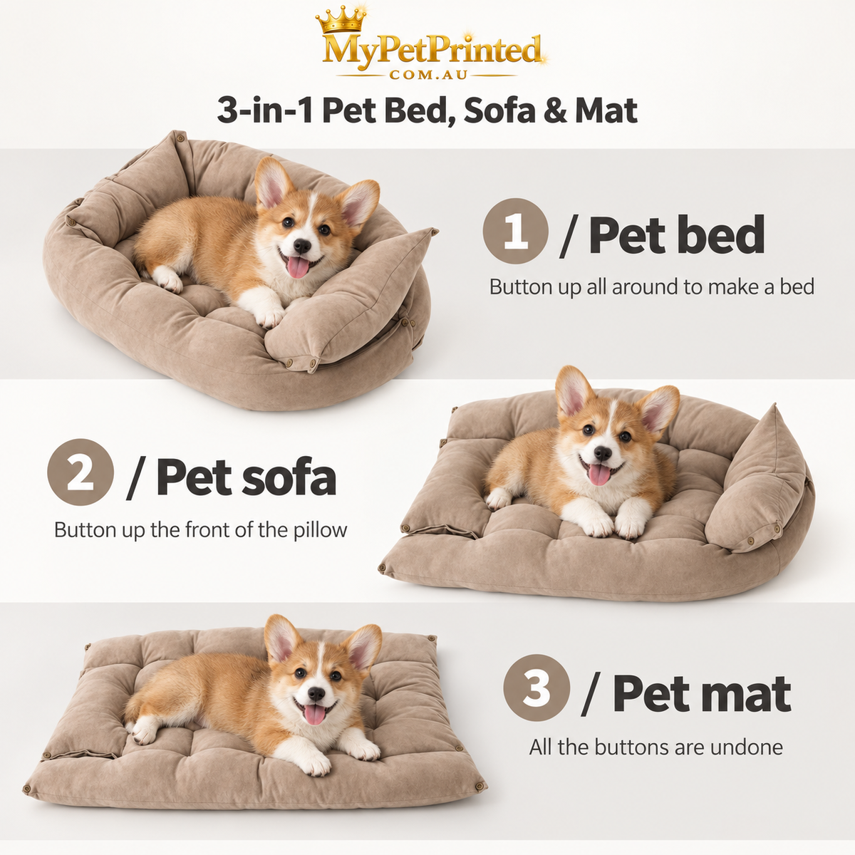 Personalised 3-in-1 Pet Bed, Sofa & Mat (Pet Name)