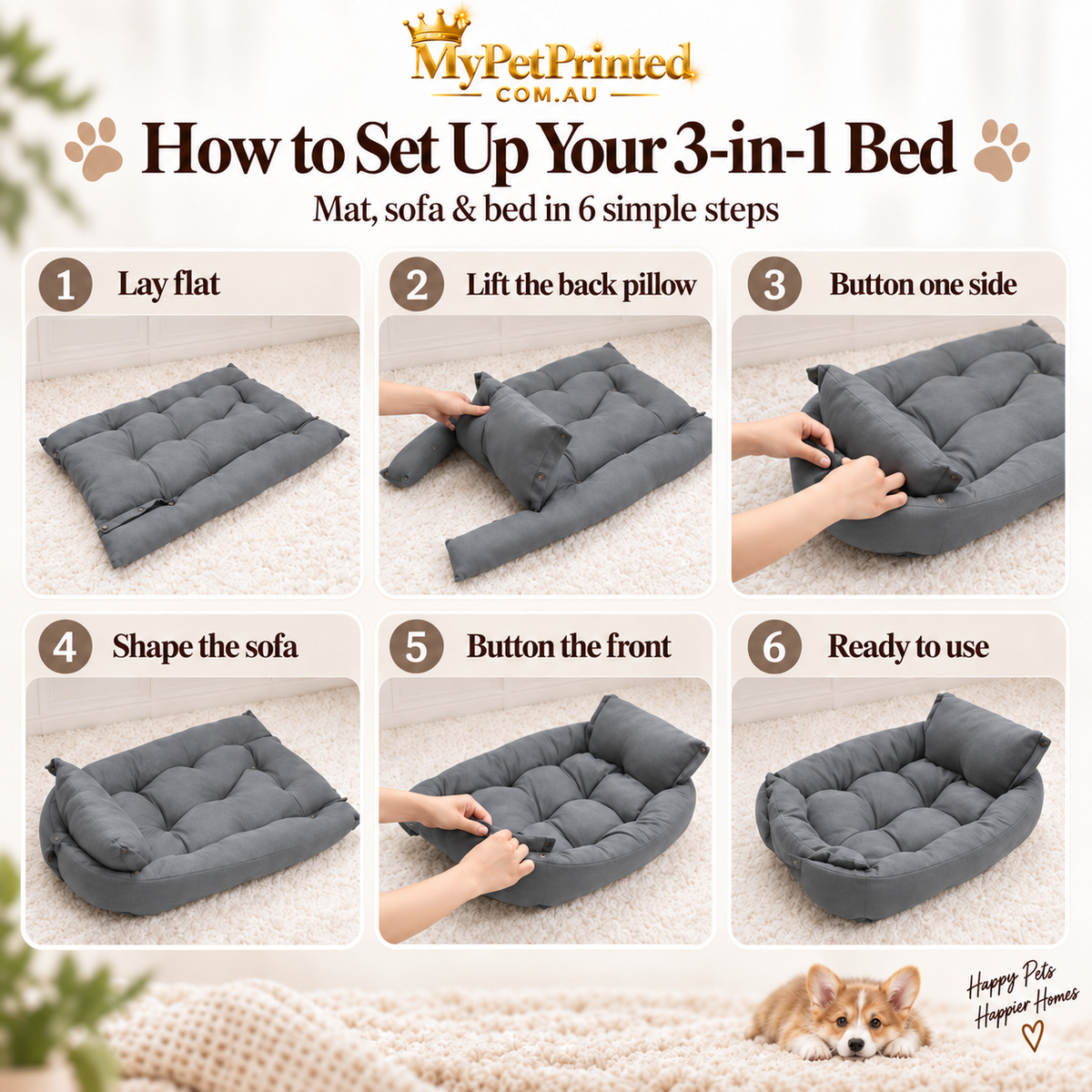 Personalised 3-in-1 Pet Bed, Sofa & Mat (Pet Name)