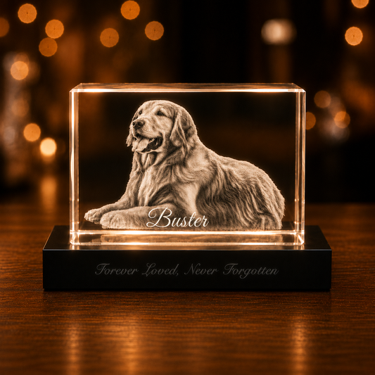 3D Crystal Memorial with LED Light Base (Pet Photo & Name)