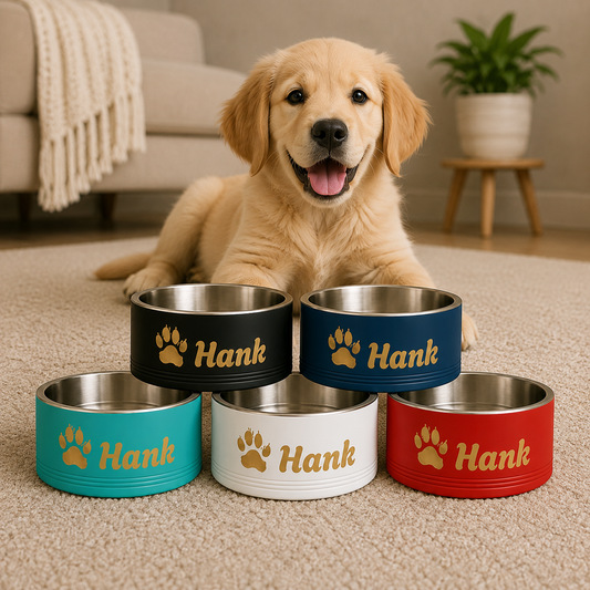 Gold Paw Personalised Pet Bowl – Paw Print Stainless Steel Dog & Cat Bowl (Pet Name)